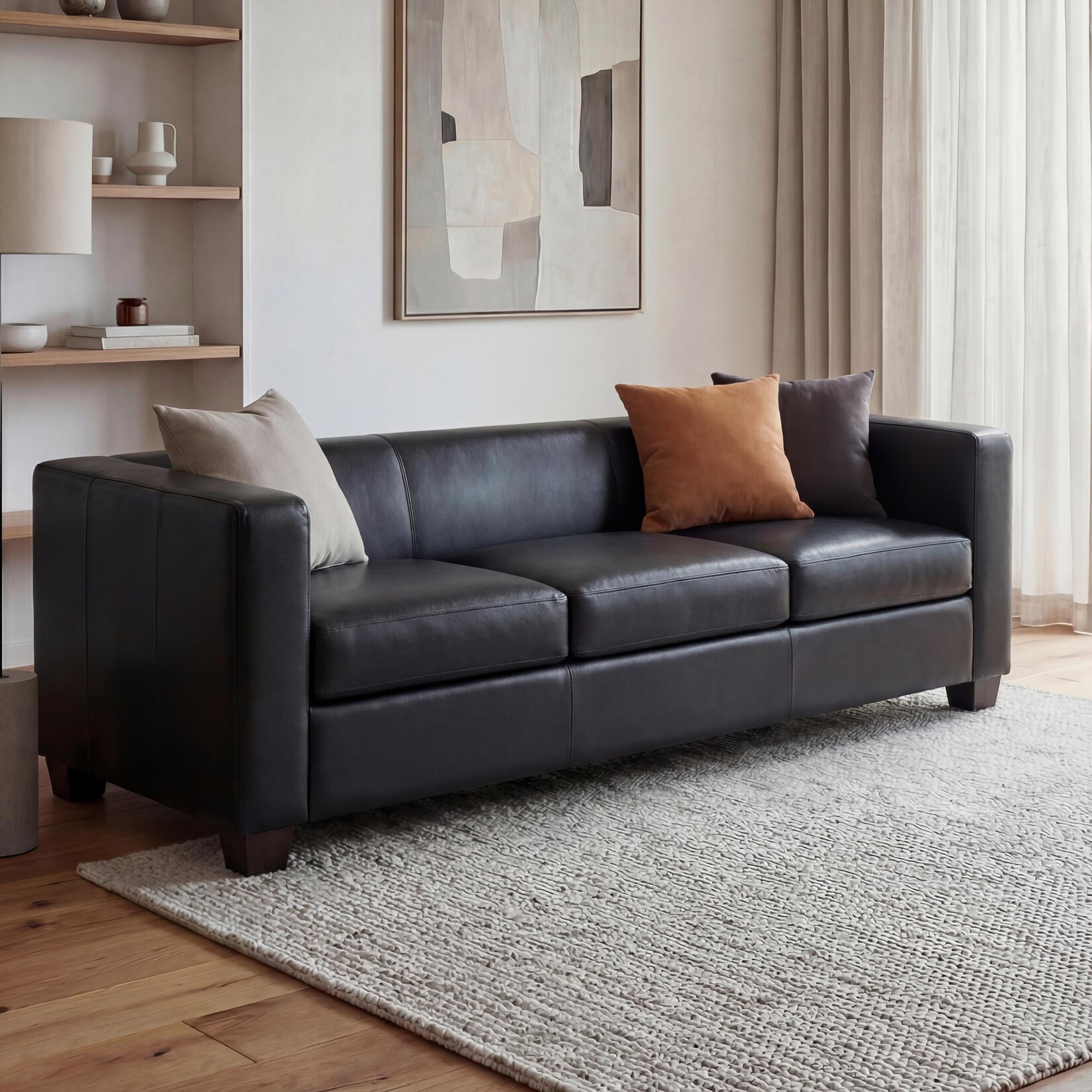 3er Sofa Lille ~ Leder, schwarz
