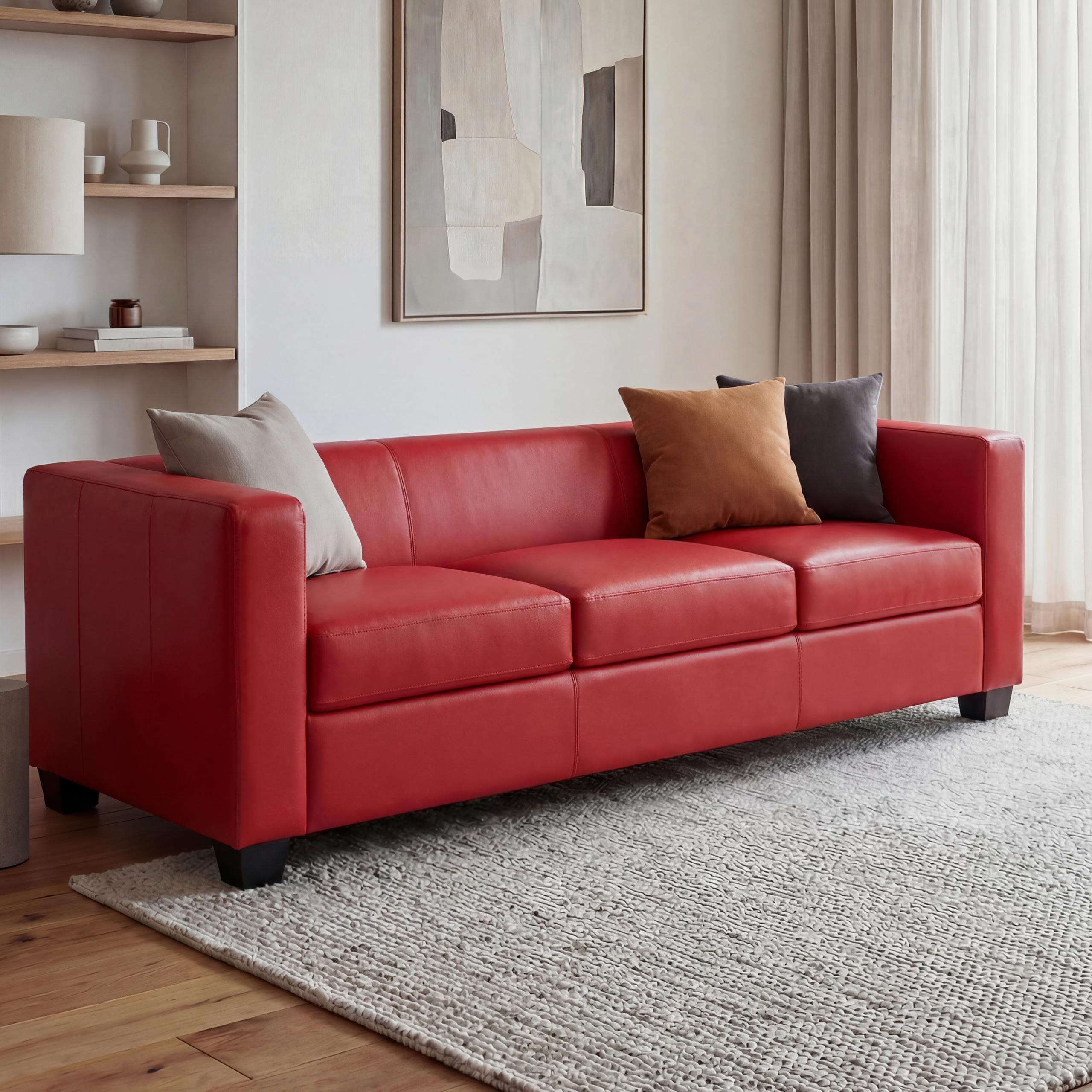 3er Sofa Lille ~ Leder, rot - Bild 1