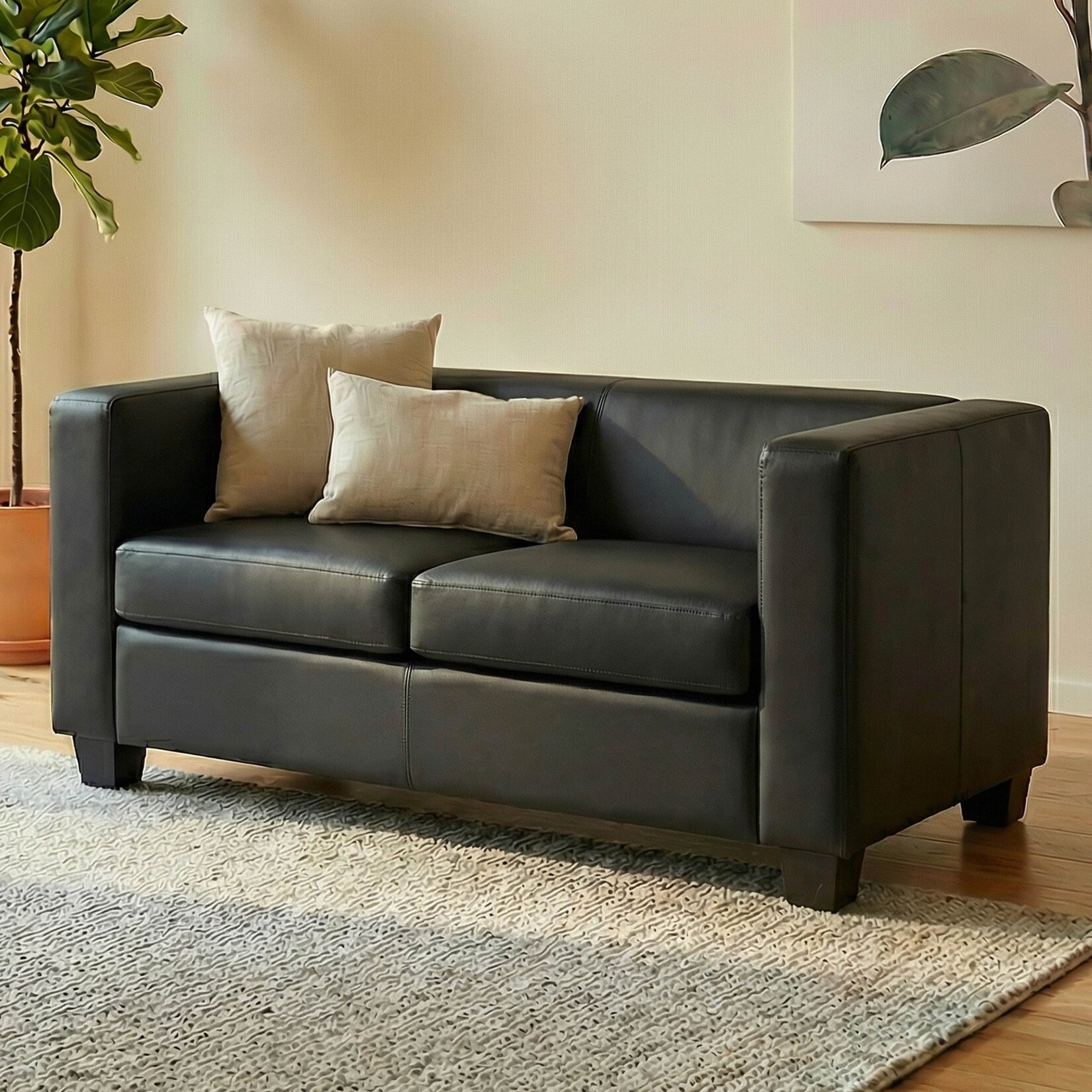 2er Sofa Lille ~ Leder, schwarz