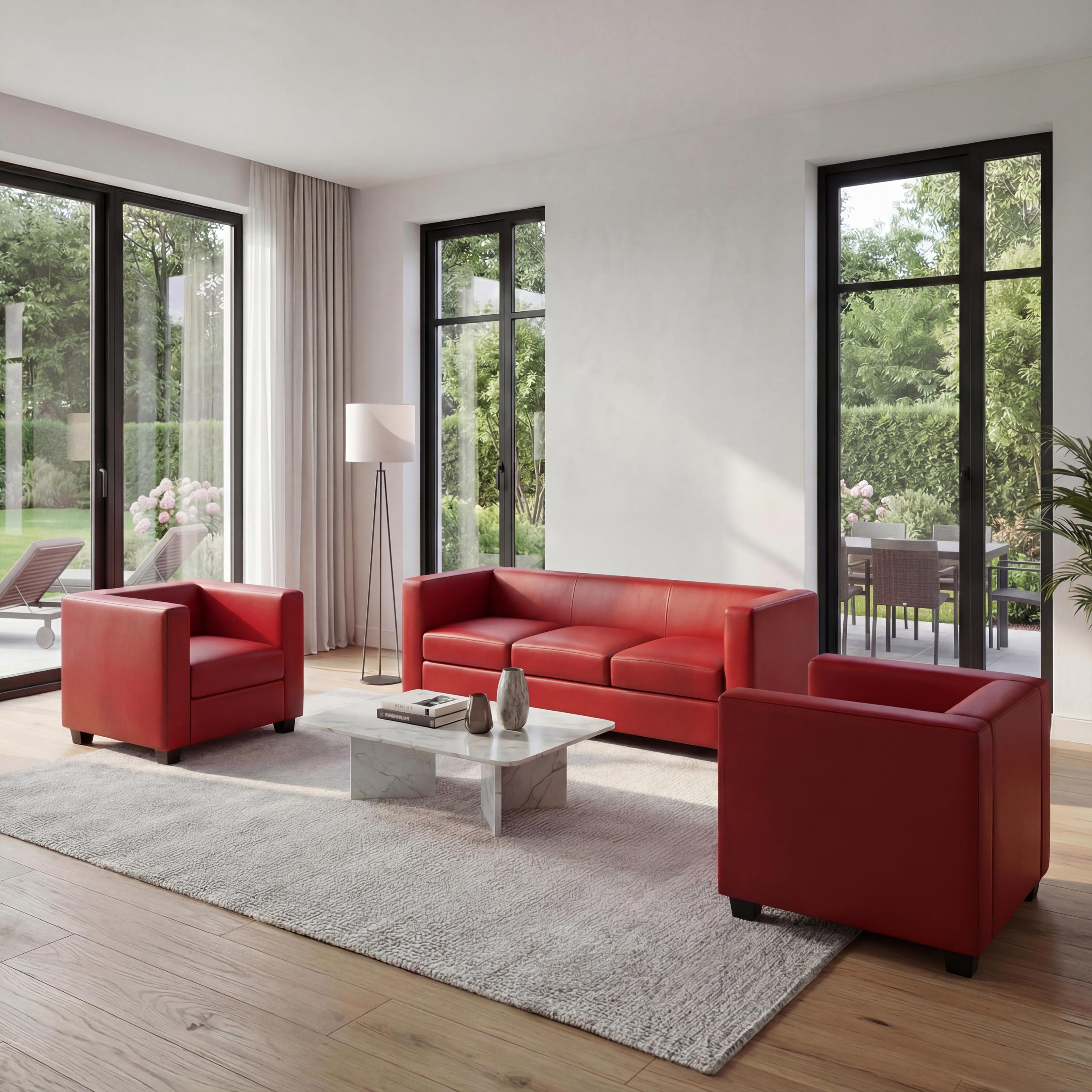 3-1-1 Couchgarnitur Lille ~ Leder, rot - Bild 1