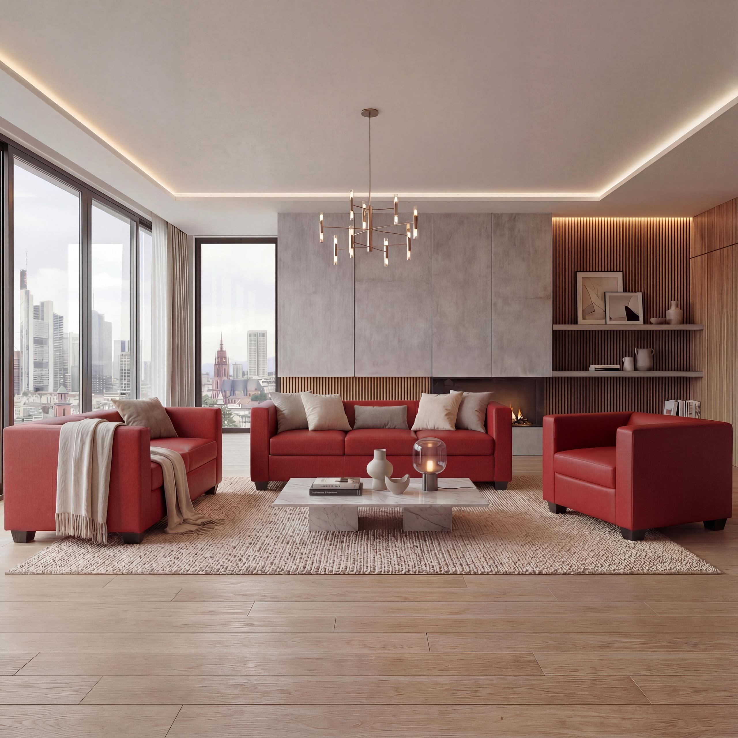 3-2-1 Couchgarnitur Lille ~ Leder, rot - Bild 1