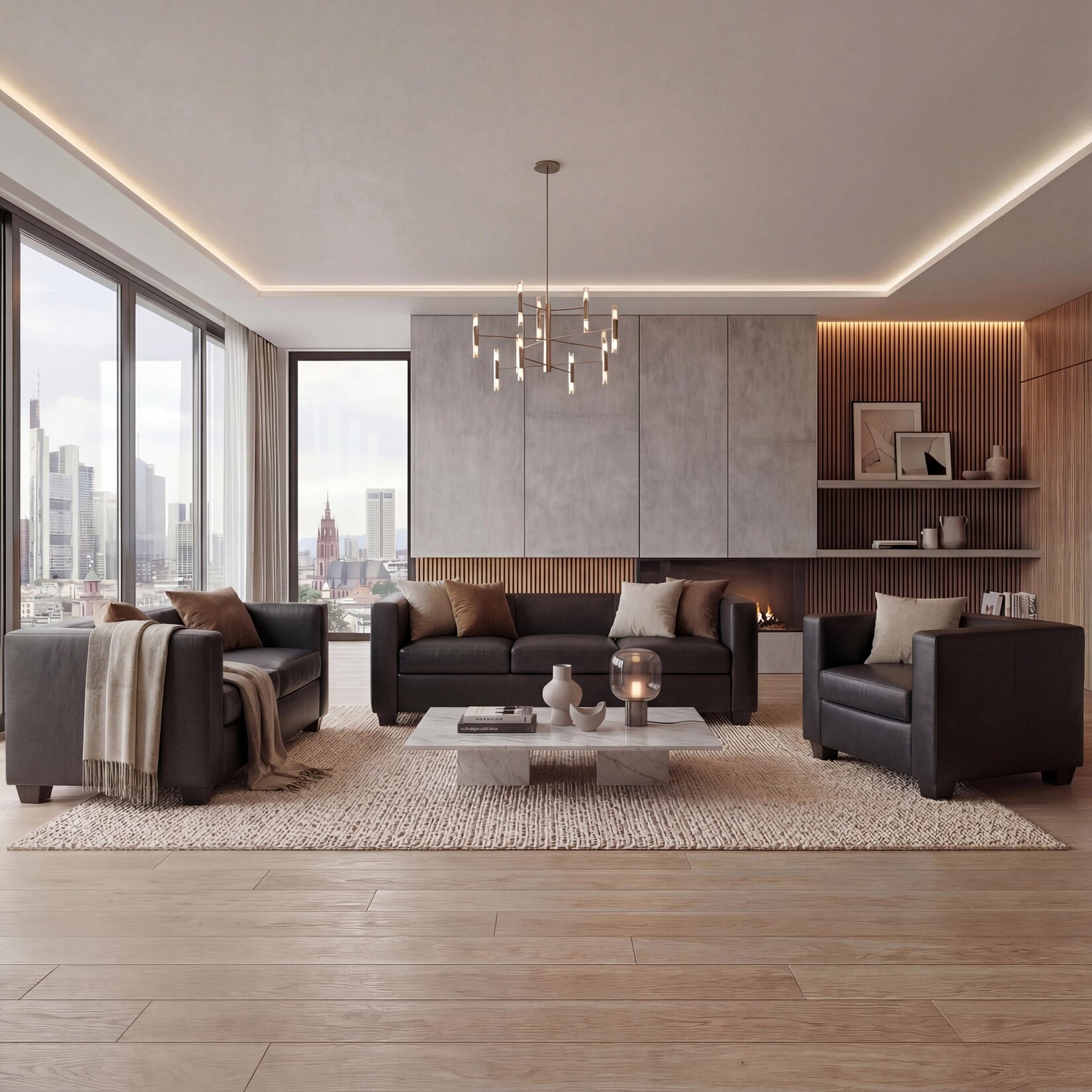 3-2-1 Couchgarnitur Lille ~ Leder, schwarz | 04052826135509