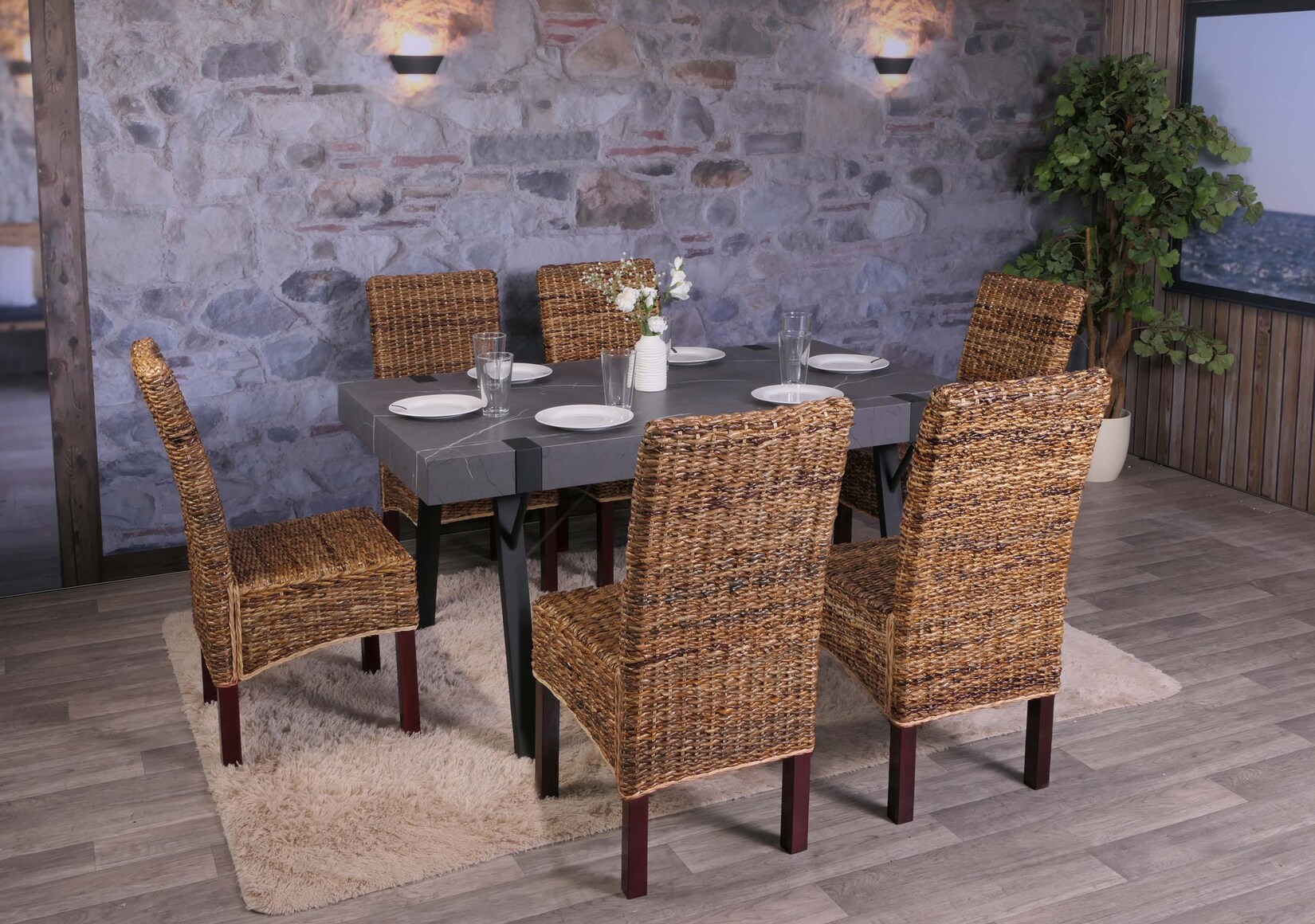 Esszimmerstuhl Loiret, Korbgeflecht (6er-Set) ~ hell, ohne Kissen | 04052826132690