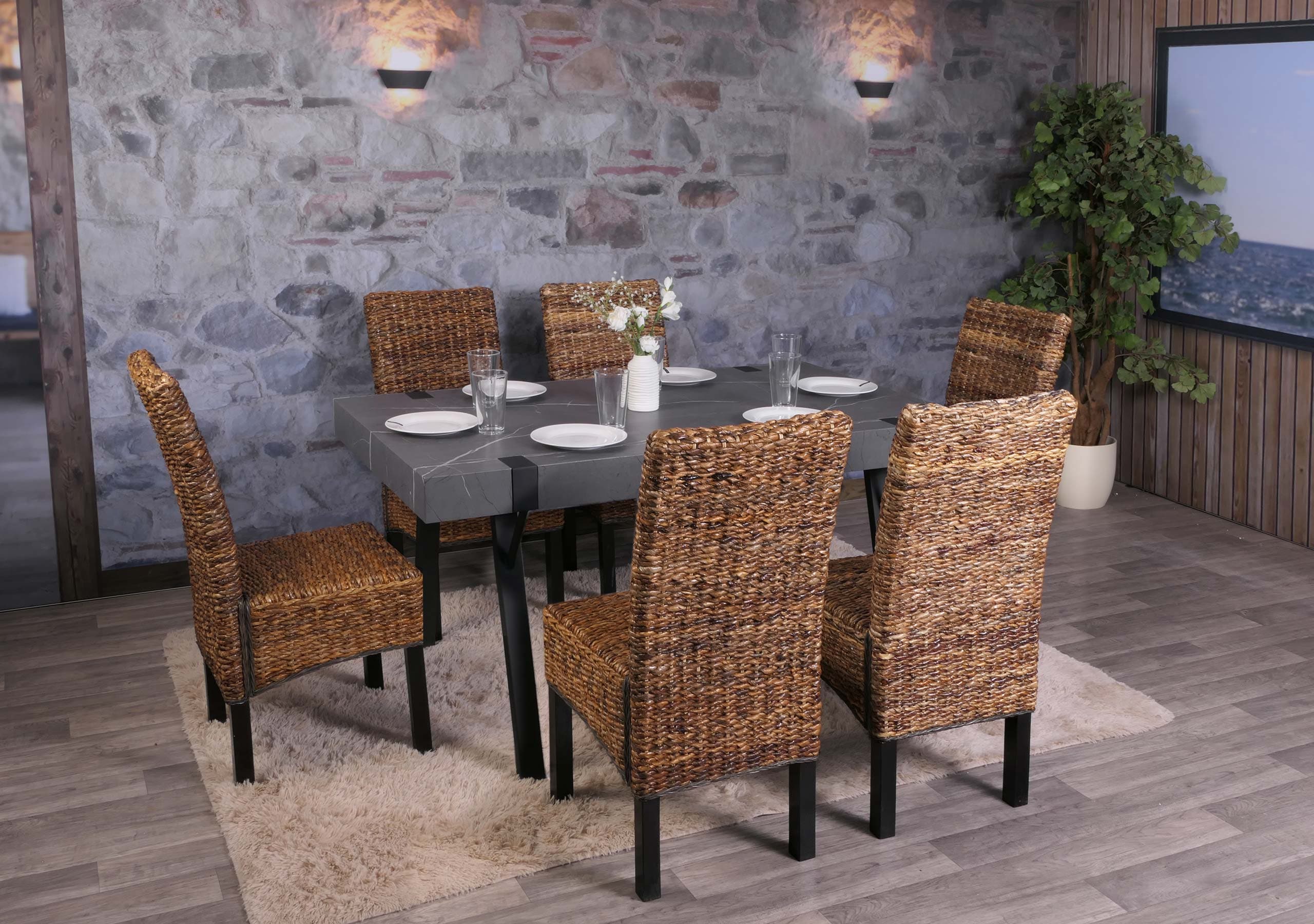 Esszimmerstuhl Loiret, Korbgeflecht (6er-Set) ~ dunkel, ohne Kissen - Bild 1
