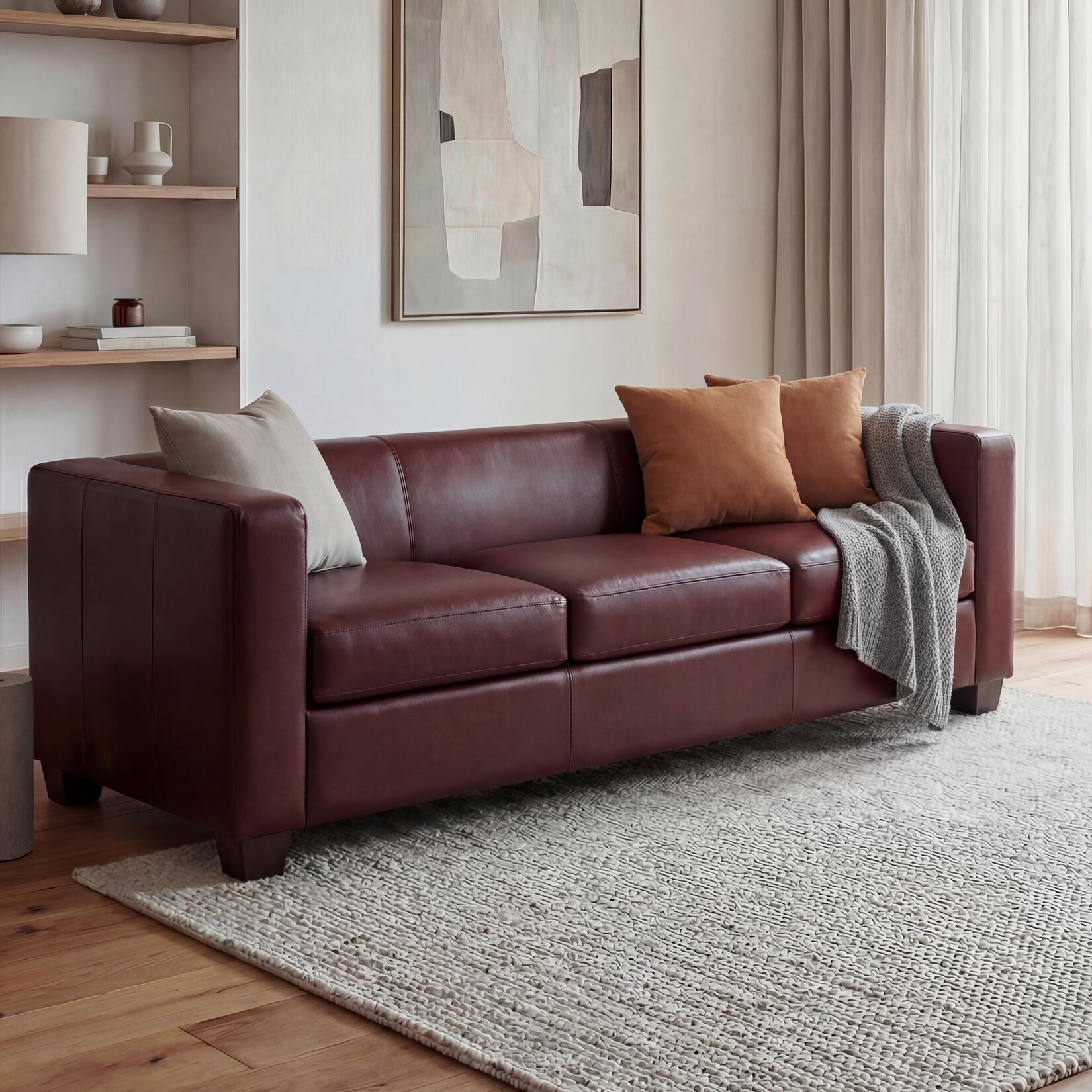 3er Sofa Lille ~ Kunstleder, rot-braun