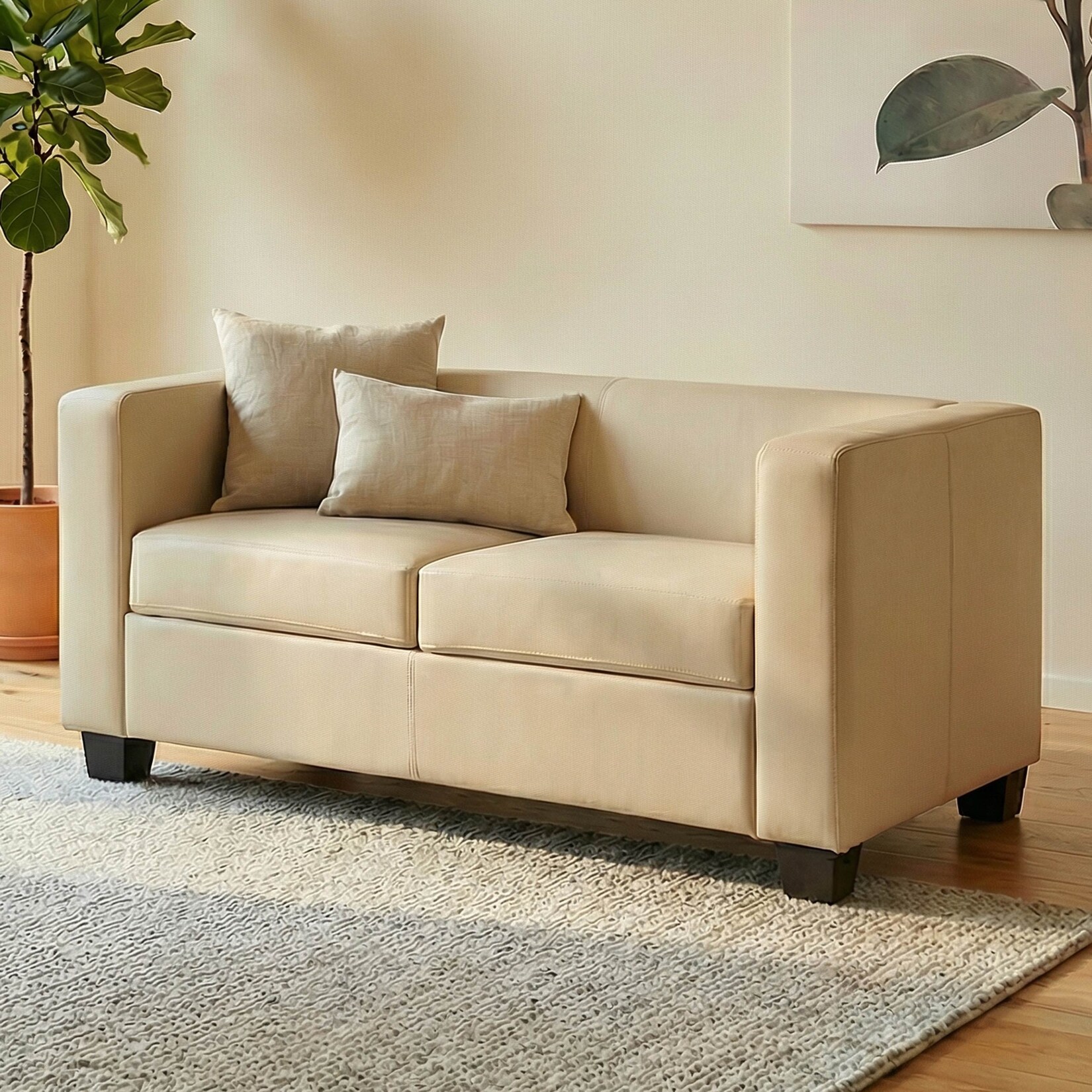 2er Sofa Lille, Kunstleder ~ creme