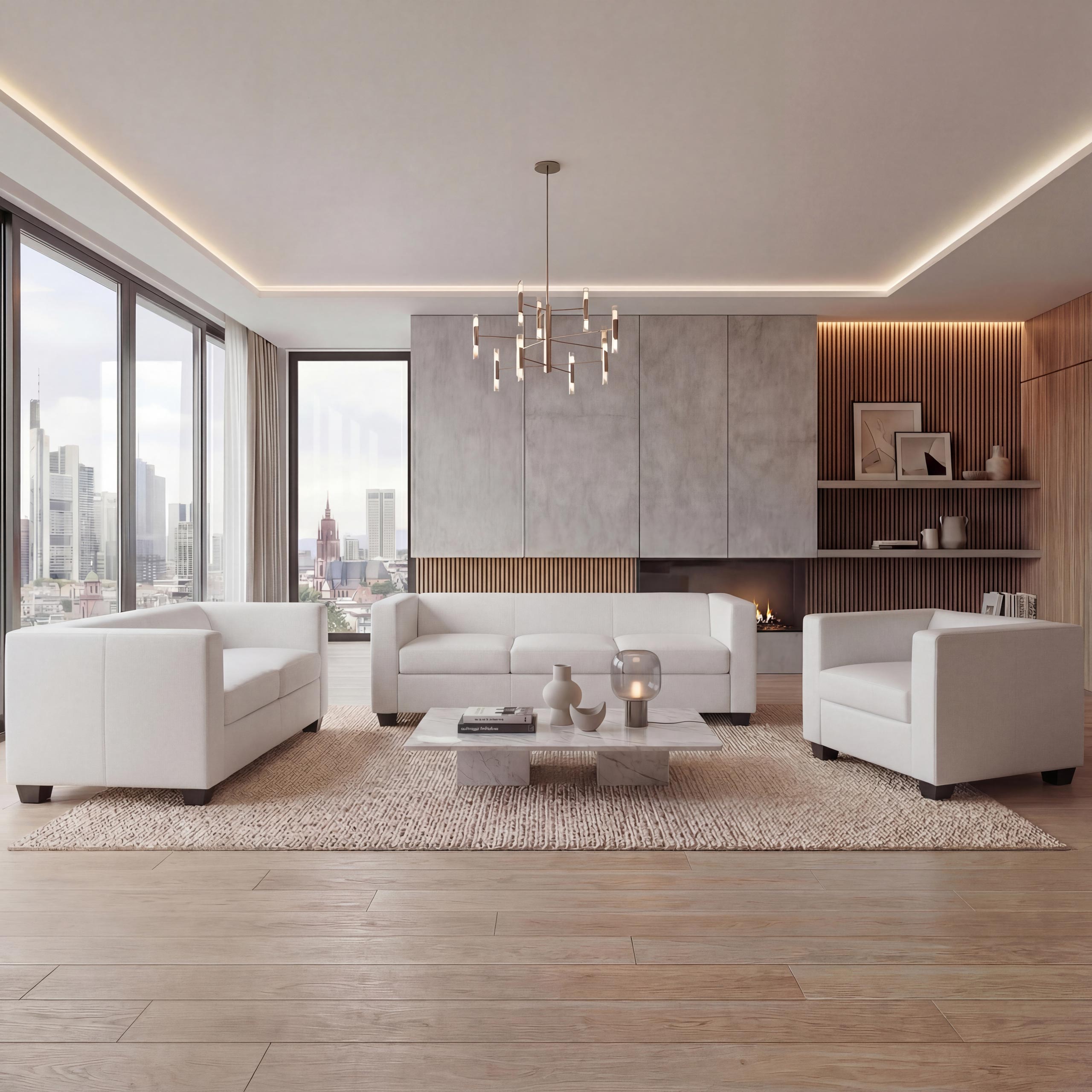 3-2-1 Couchgarnitur Lille ~ Kunstleder, wei&szlig; - Bild 1