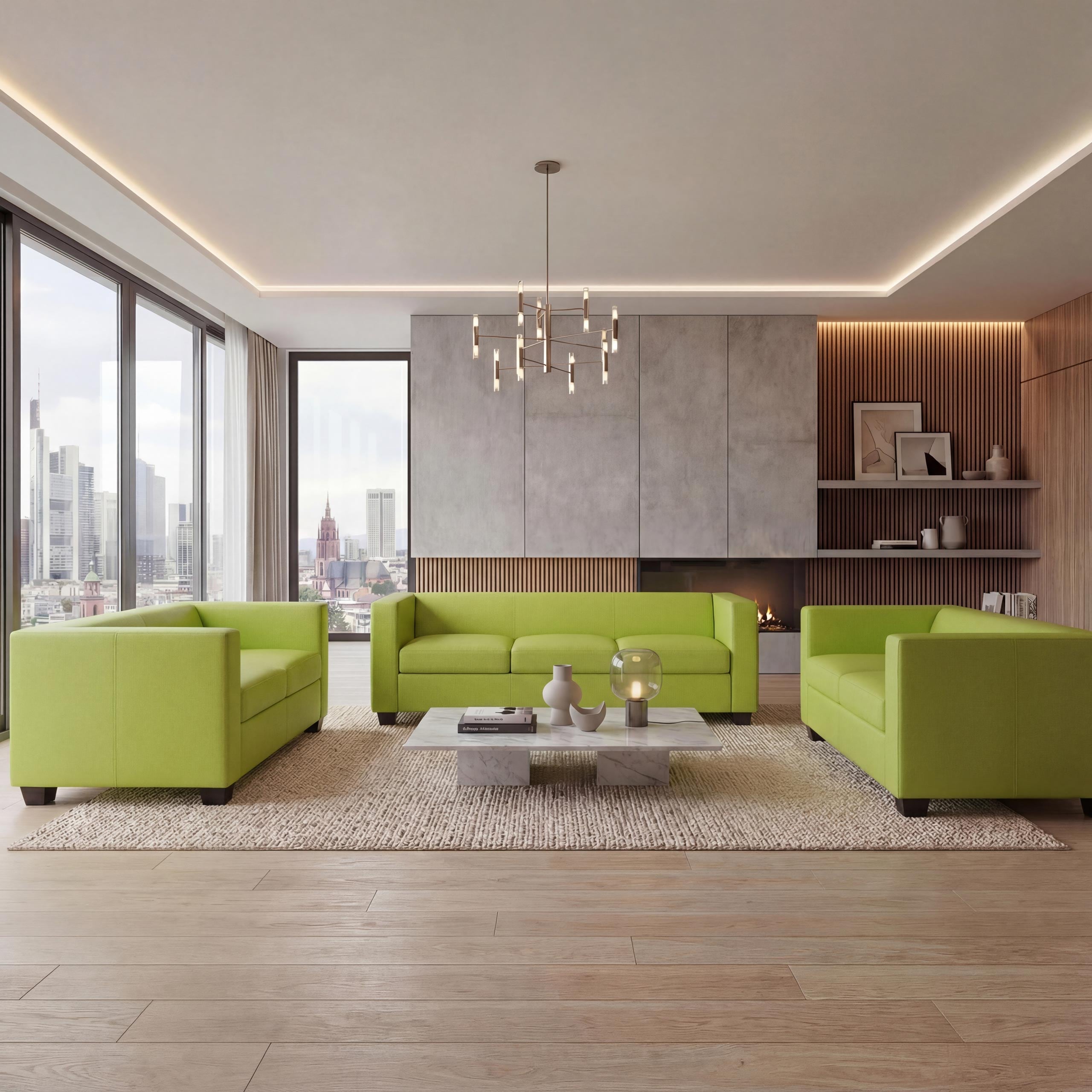 3-2-1 Couchgarnitur Lille ~ Kunstleder, hellgr&uuml;n, 2.Wahl - Bild 1