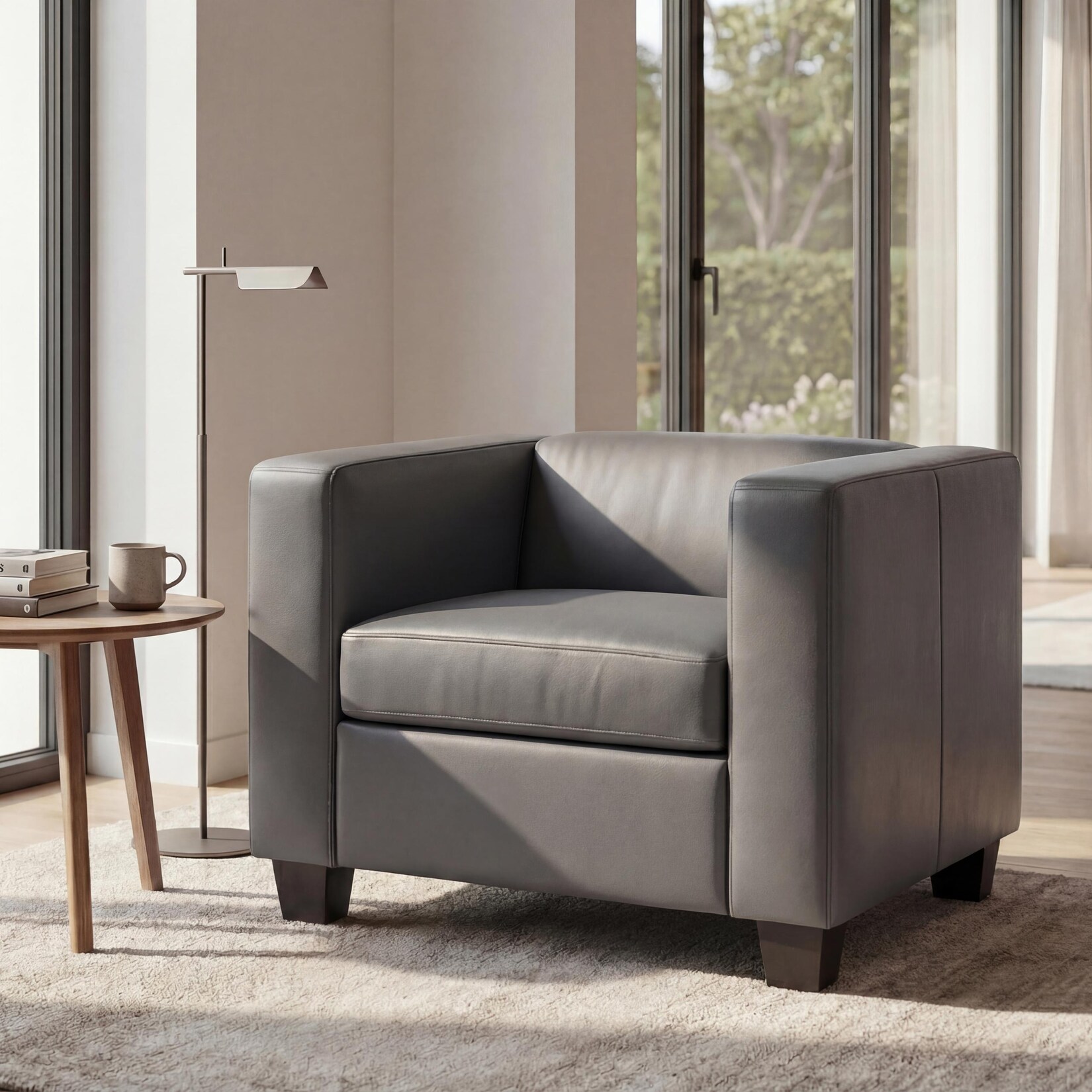Sessel Loungesessel Lille ~ Kunstleder, dunkelgrau
