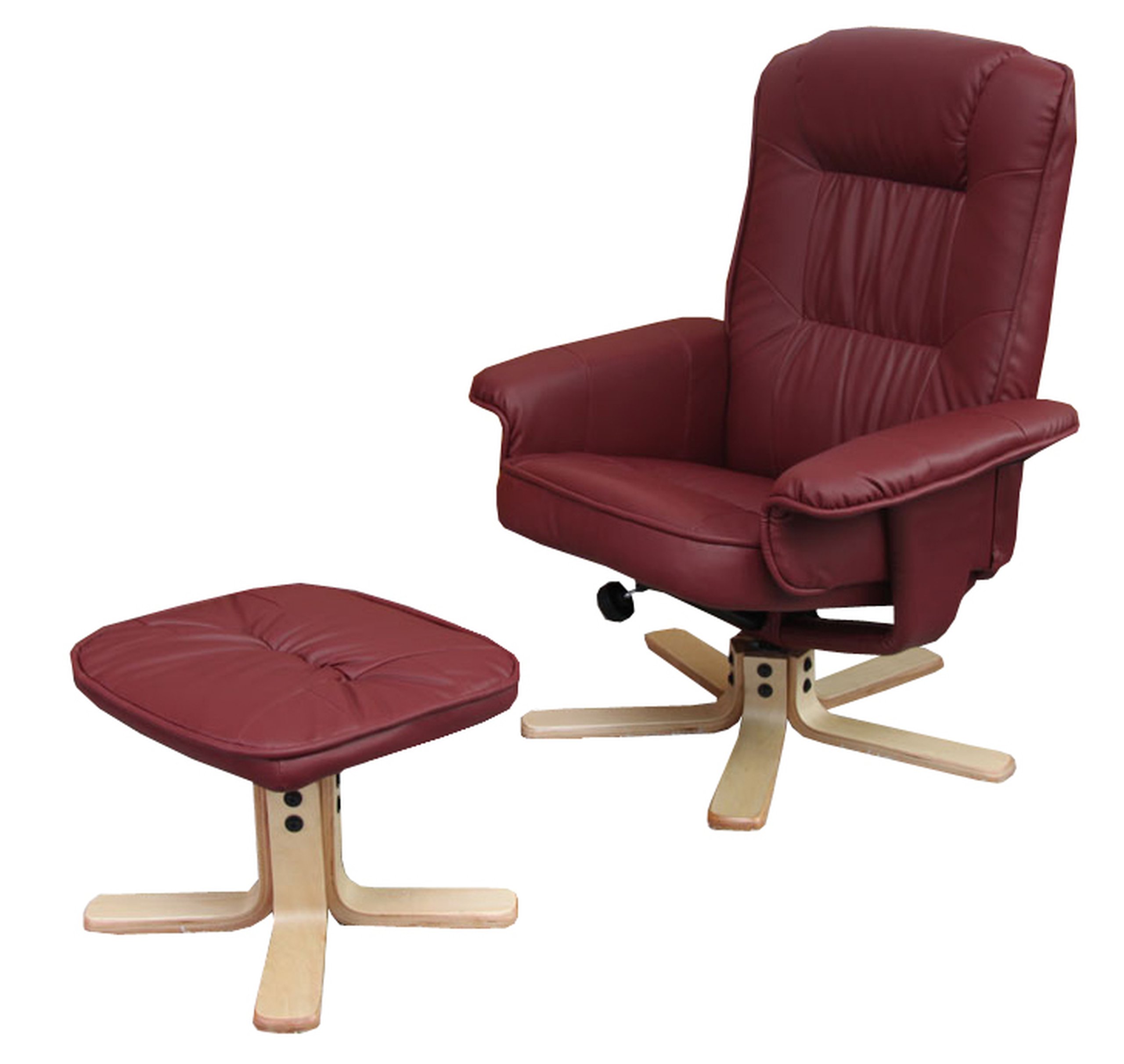 Relaxsessel H56, Fernsehsessel TV-Sessel mit Hocker Ottomane, Kunstleder Eukalyptus Holz MVG-zertifiziert ~ bordeaux - Bild 1