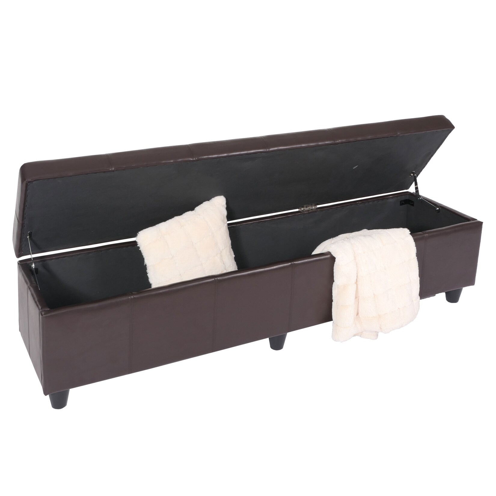 Bank Sitzbank mit Aufbewahrung Arezzo XXL, Kunstleder, 180x45x45cm MVG-zertifiziert ~ braun