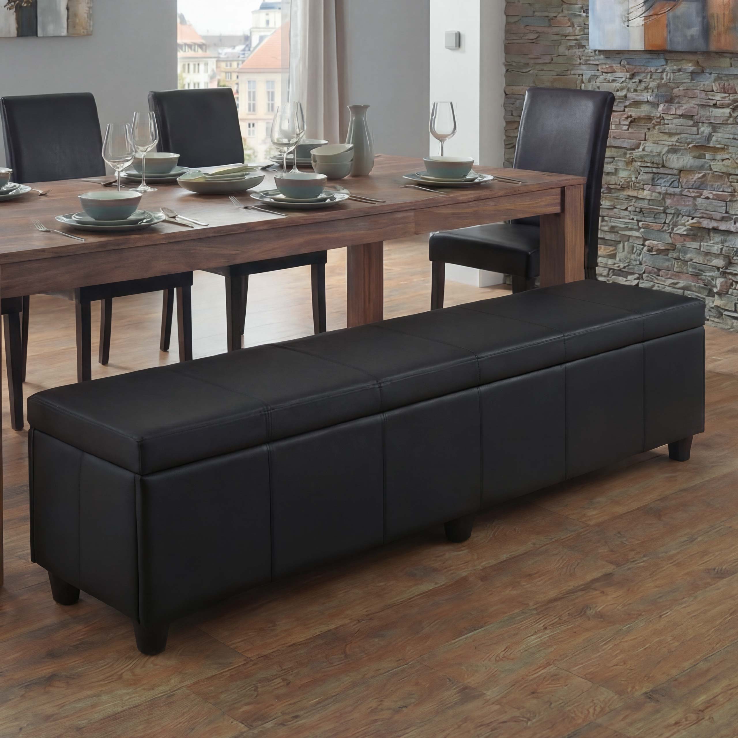 Bank Sitzbank mit Aufbewahrung Arezzo XXL, Kunstleder, 180x45x45cm MVG-zertifiziert ~ schwarz matt - Bild 1