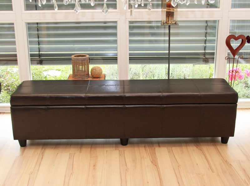 Bank Sitzbank mit Aufbewahrung Arezzo XXL, Leder + Kunstleder, 180x45x45cm ~ braun - Bild 1