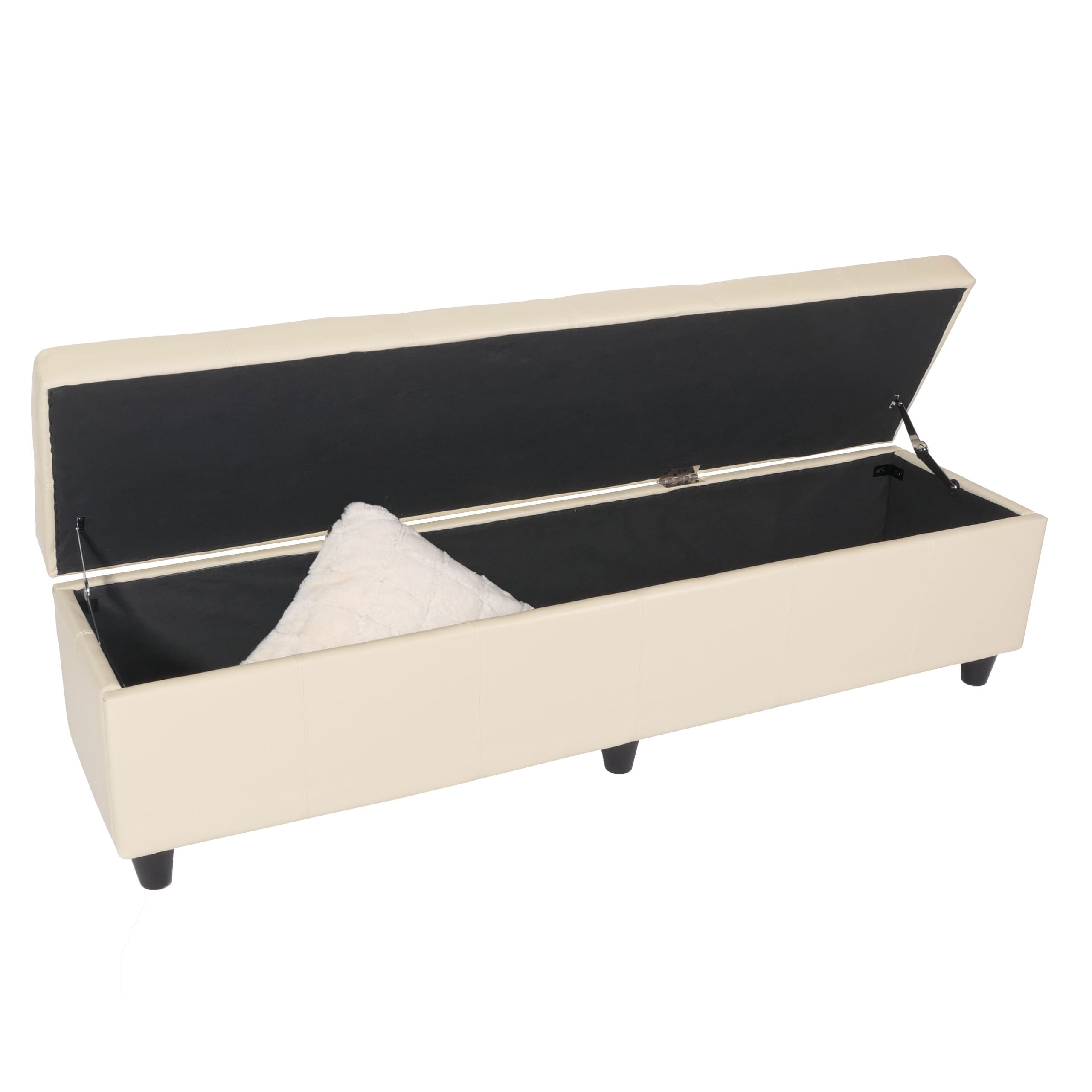 Aufbewahrungs-Truhe Sitzbank Arezzo XXL, Leder, 180x45x45cm ~ creme - Bild 1