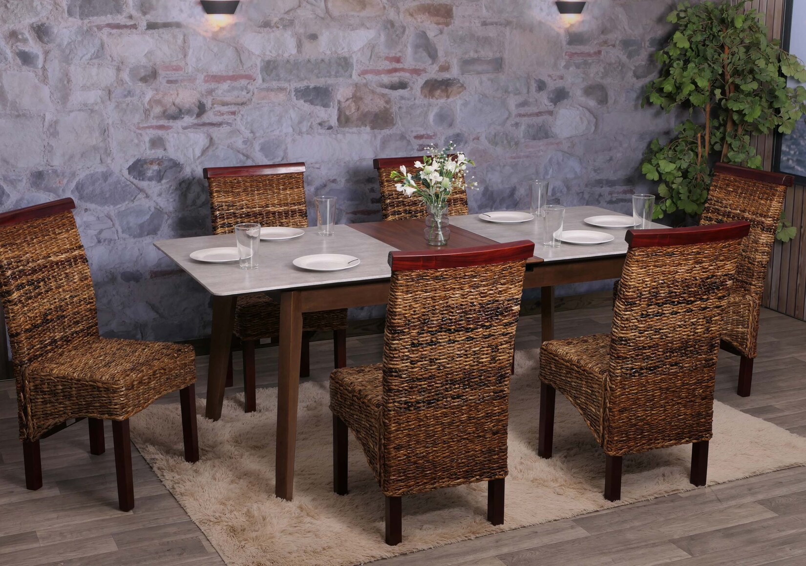 Esszimmerstuhl Acireale, Korbgeflecht (6er-Set) hell, ohne Kissen | 04057651089140