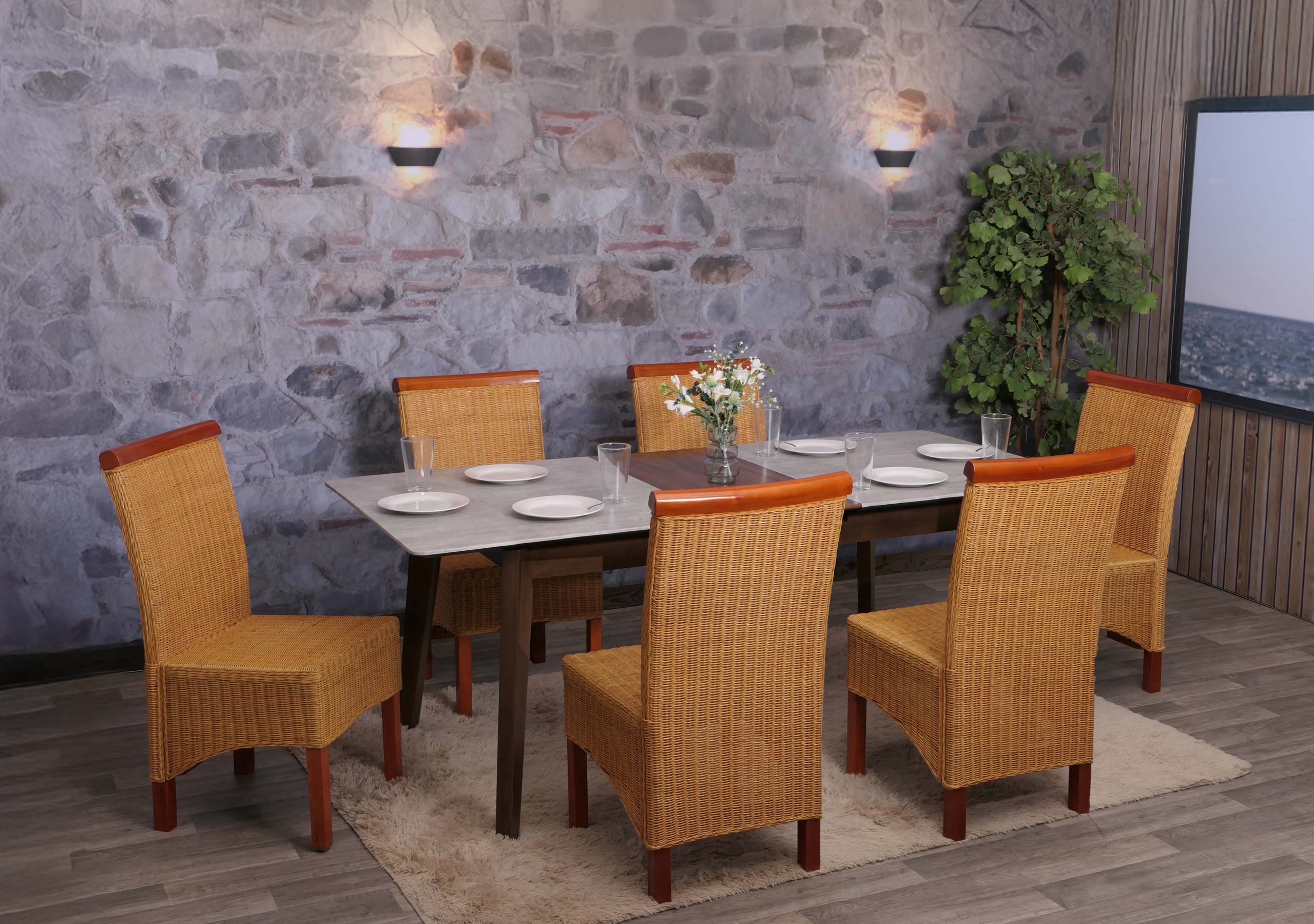 6er-Set Esszimmerstuhl Var, Korbgeflecht ohne Sitzkissen - Bild 1