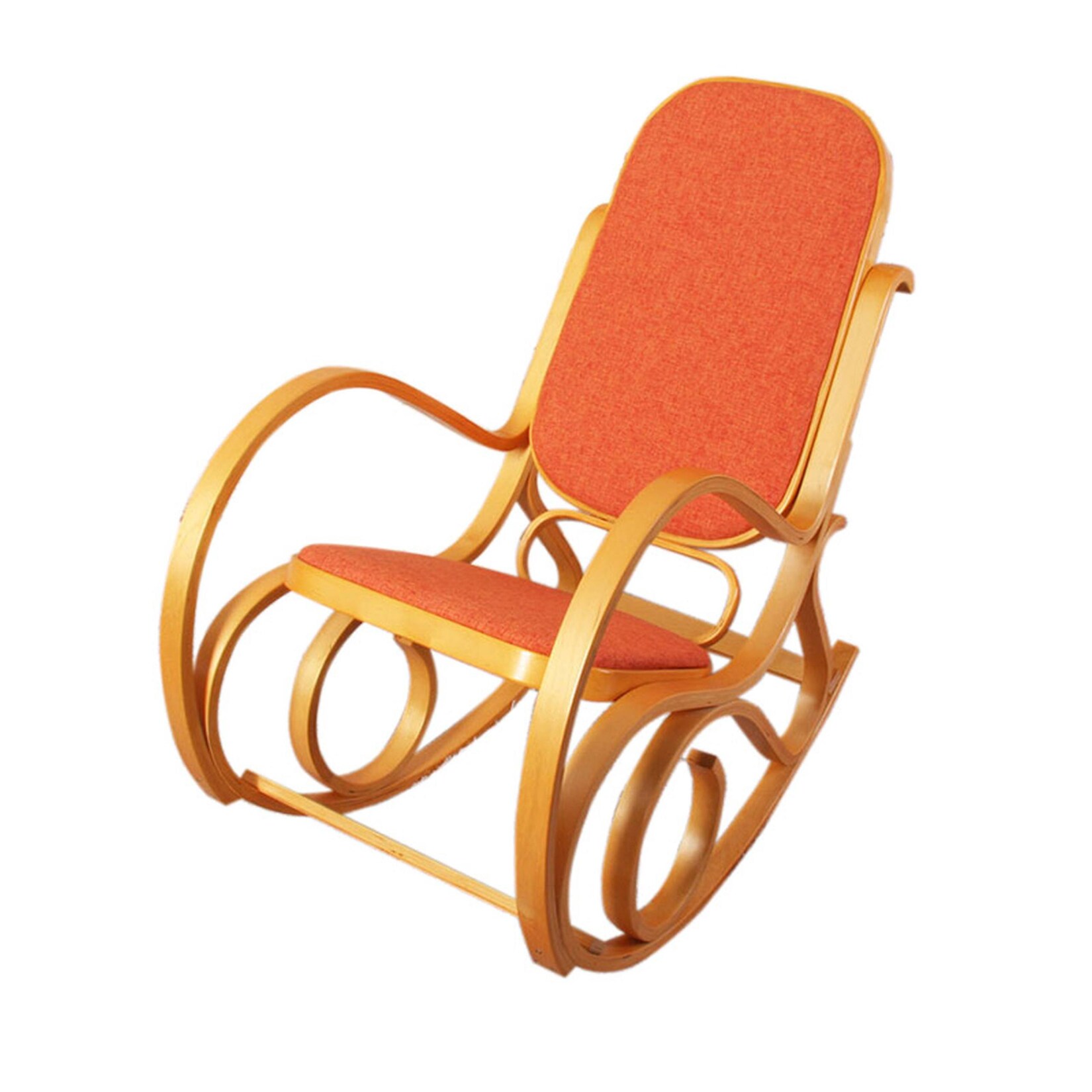Schaukelstuhl Gallarate, Schwingsessel Fernsehsessel, Massiv-Holz ~ Eiche-Optik, Stoff/Textil orange