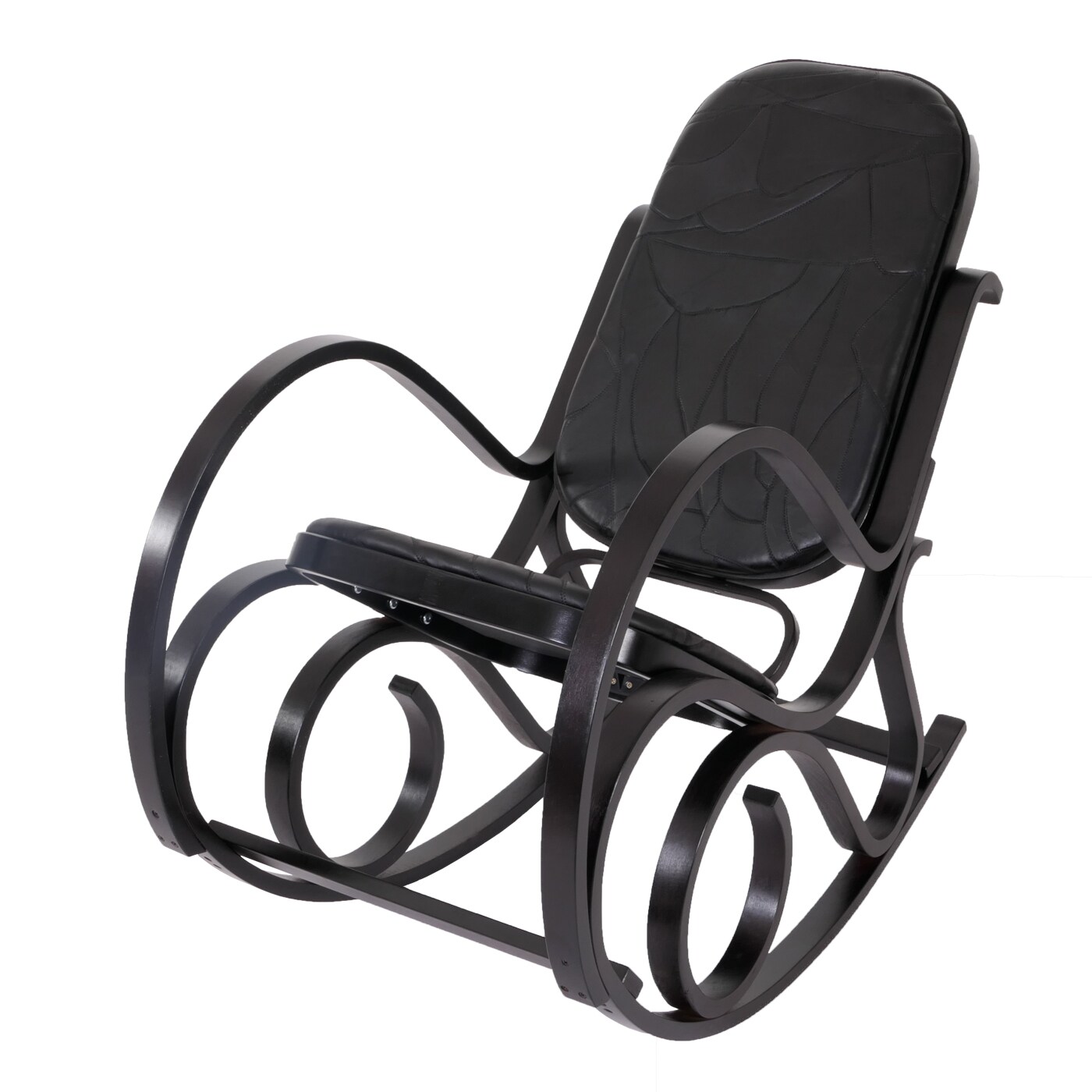 Schaukelstuhl Gallarate, Schwingsessel Fernsehsessel, Massiv-Holz ~ Walnuss-Optik, Patchworkleder schwarz - Bild 1