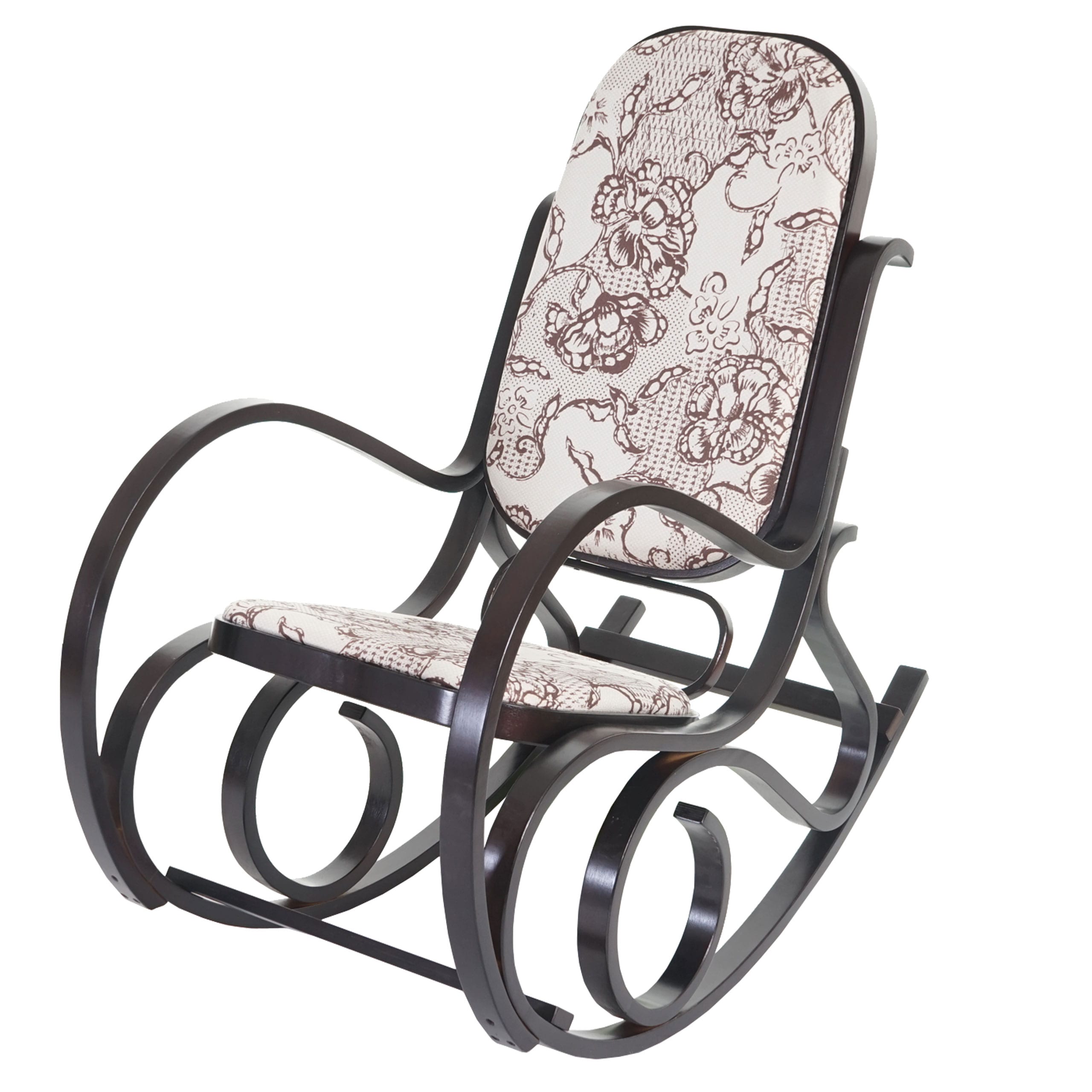 Schaukelstuhl Gallarate, Schwingsessel Fernsehsessel, Massiv-Holz ~ Walnuss-Optik, Stoff/Textil Jacquard braun - Bild 1