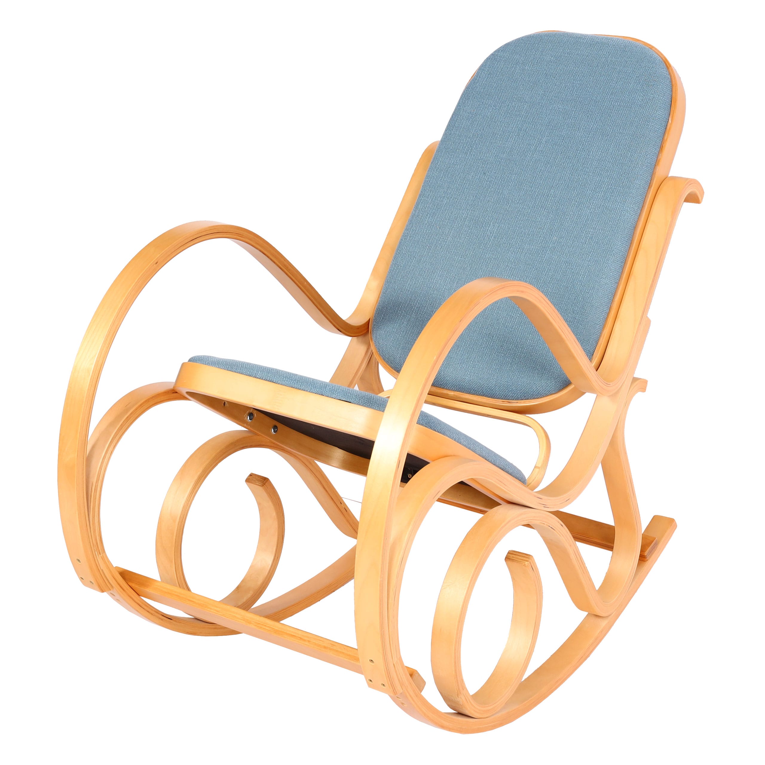 Schaukelstuhl Gallarate, Schwingsessel Fernsehsessel, Massiv-Holz ~ Eiche-Optik, Stoff/Textil blau - Bild 1