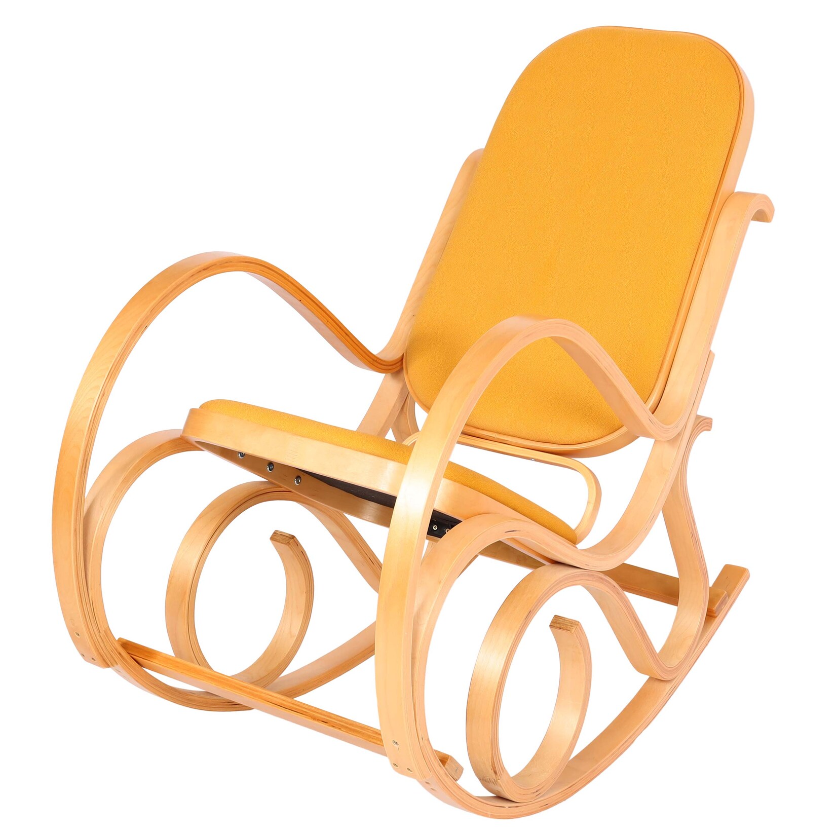 Schaukelstuhl Gallarate, Schwingsessel Fernsehsessel, Massiv-Holz ~ Eiche-Optik, Stoff/Textil gelb
