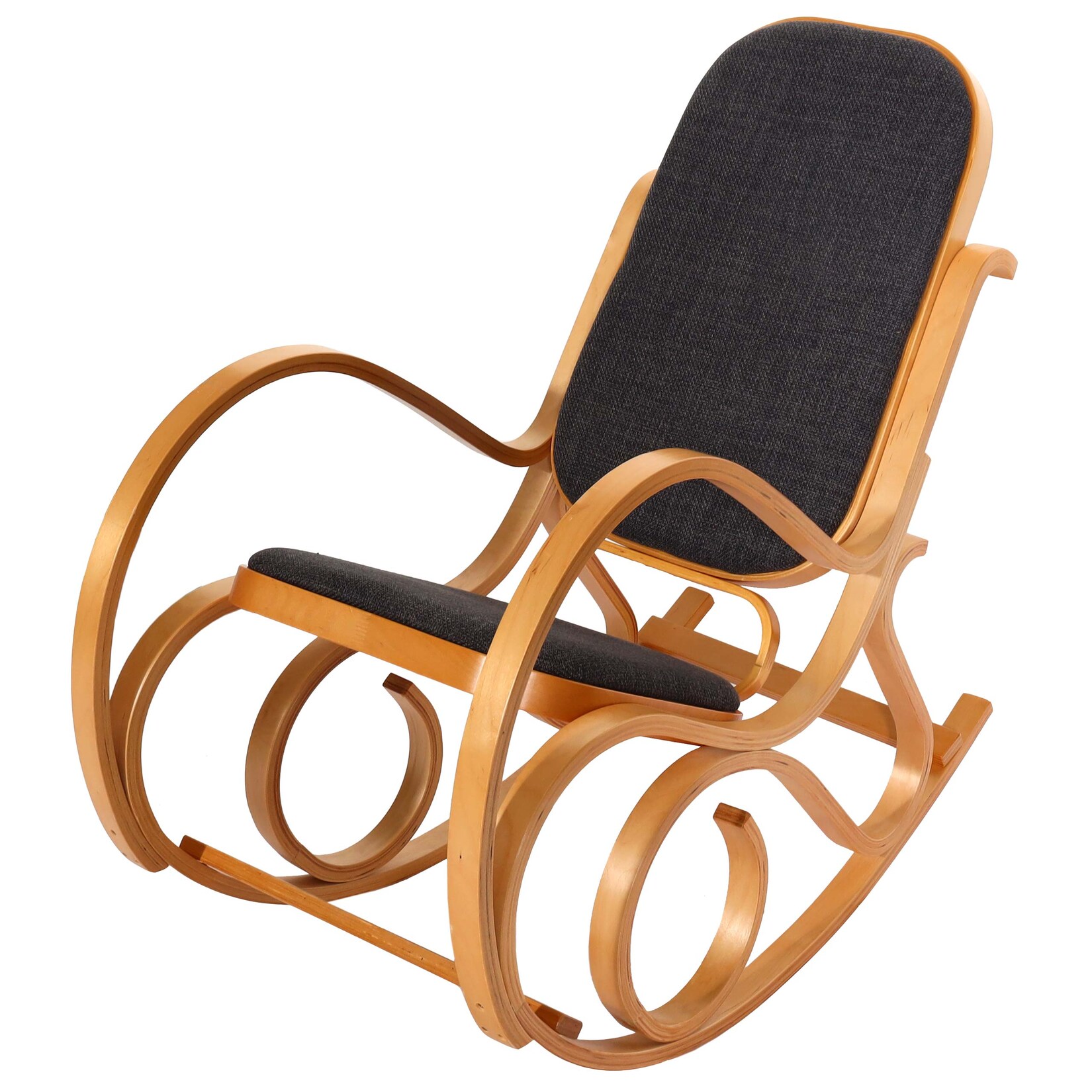Schaukelstuhl Gallarate, Schwingsessel Fernsehsessel, Massiv-Holz ~ Eiche-Optik, Stoff/Textil anthrazit-grau