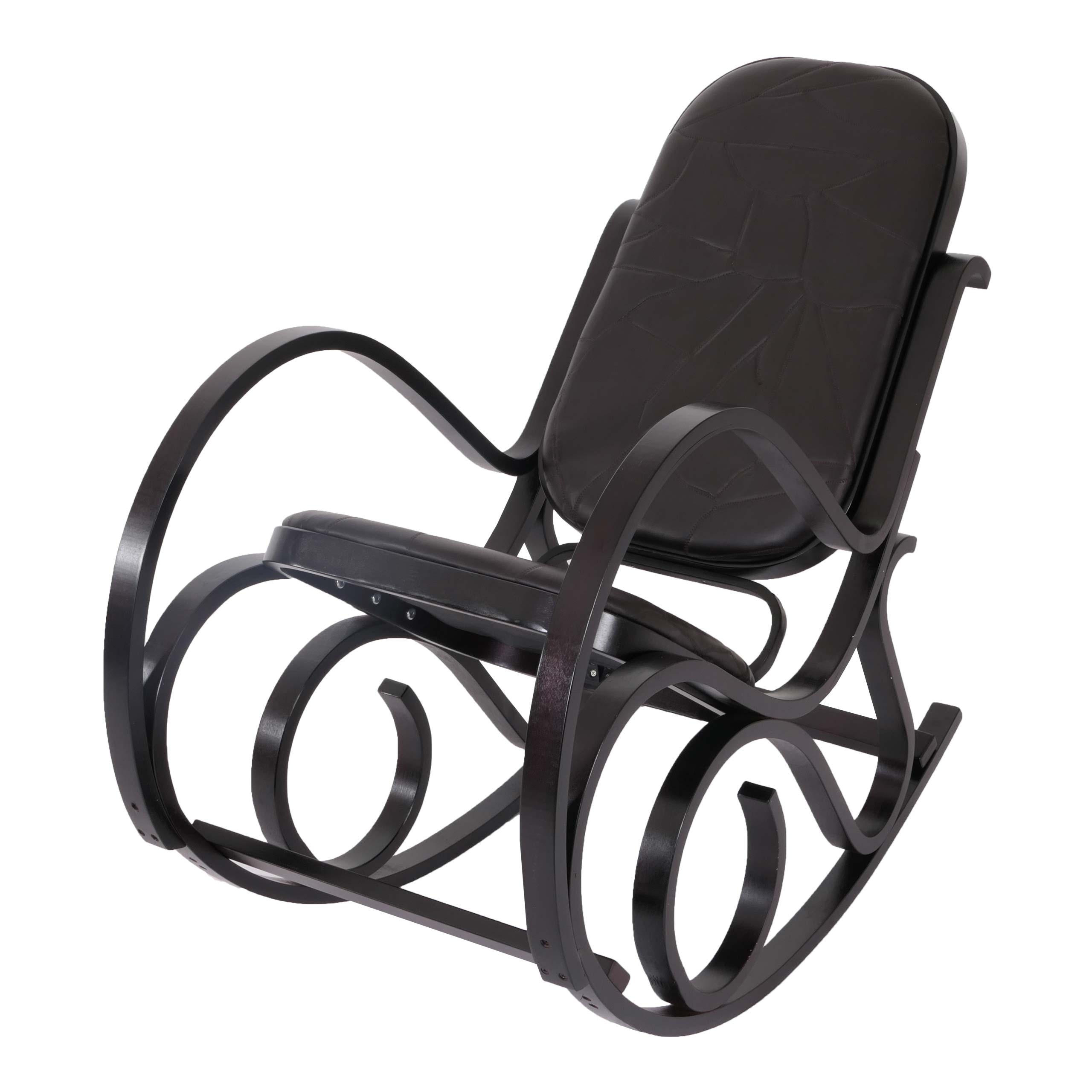 Schaukelstuhl Gallarate, Schwingsessel Fernsehsessel, Massiv-Holz ~ Walnuss-Optik, Patchworkleder braun - Bild 1