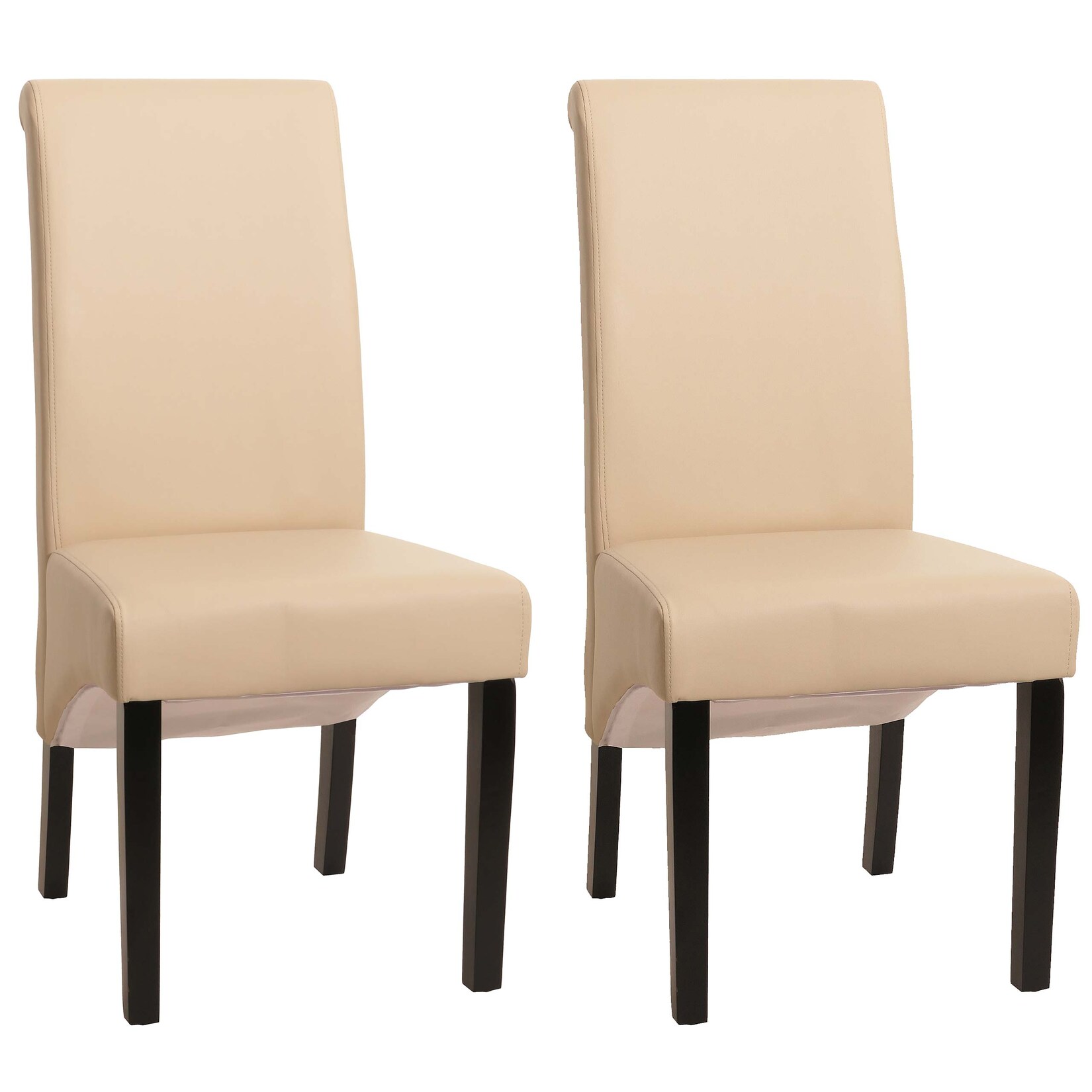 2er-Set Esszimmerstuhl Cesena ~ Leder, creme, dunkle Füße