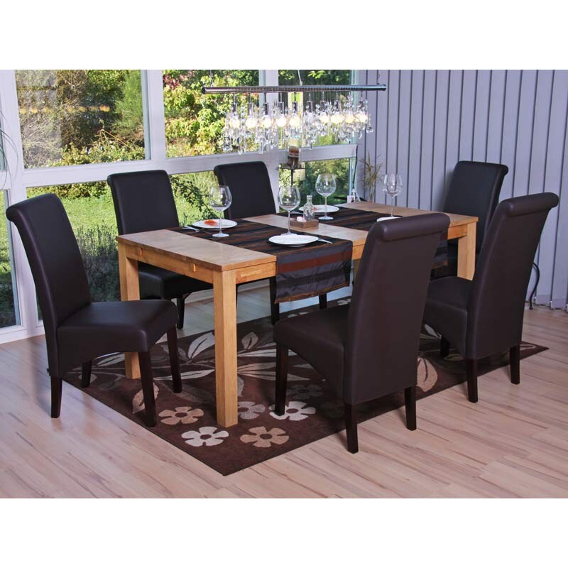 6er-Set Esszimmerstuhl Cesena ~ Kunstleder matt, braun, dunkle Füße