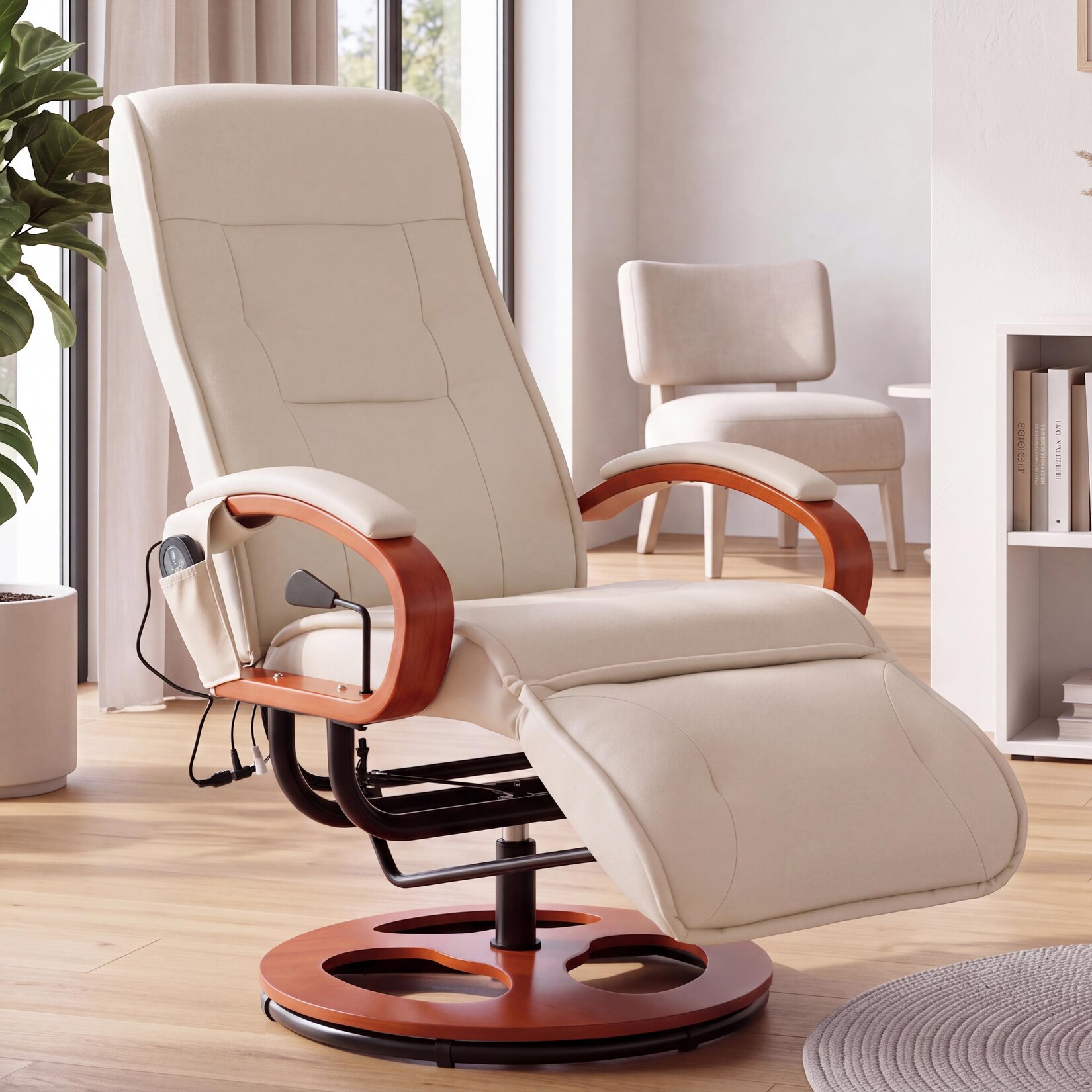 Relaxsessel Terni II mit Massage ~ Leder, creme
