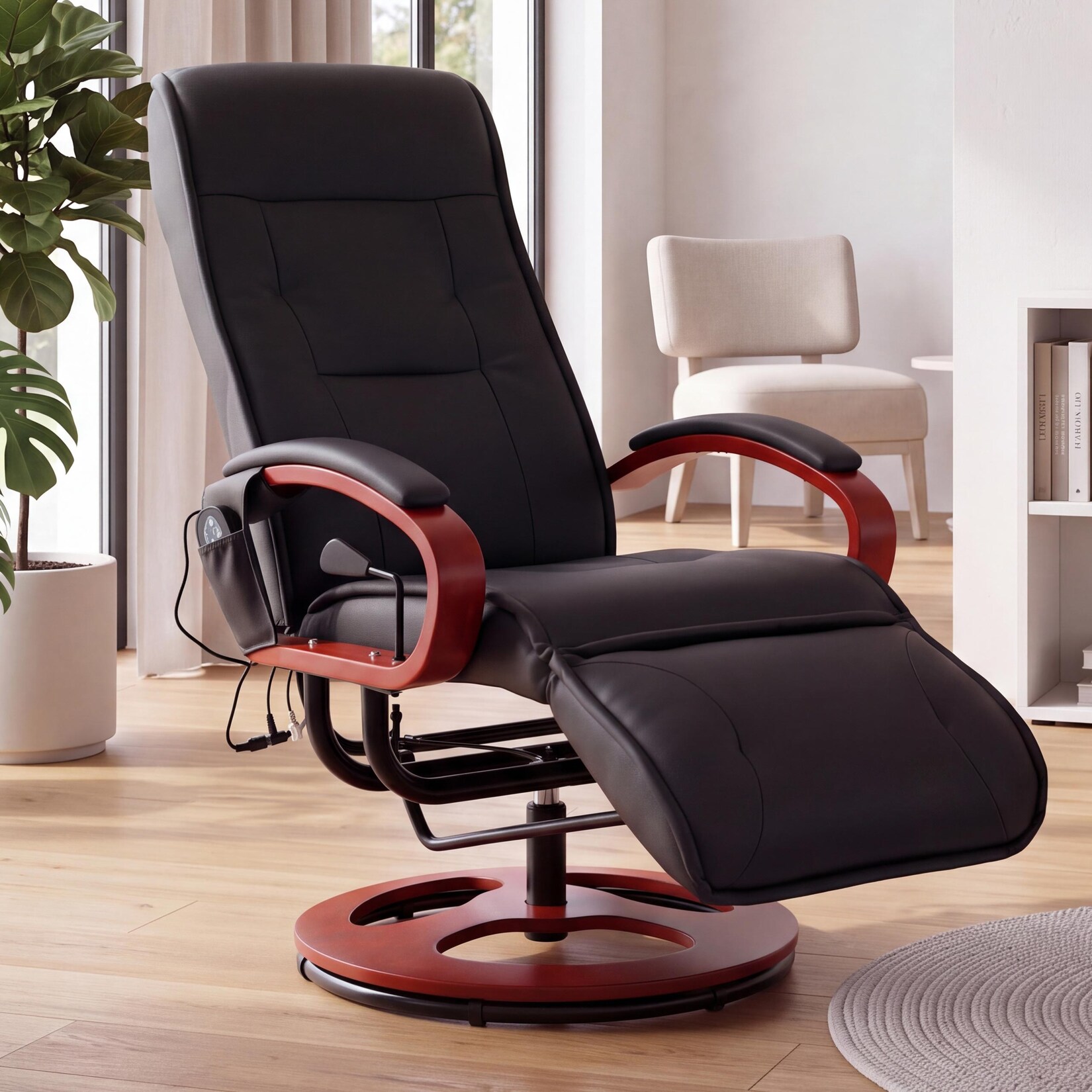 Relaxliege Terni II, Relaxsessel Massagesessel, MIT Massage ~ Leder, schwarz