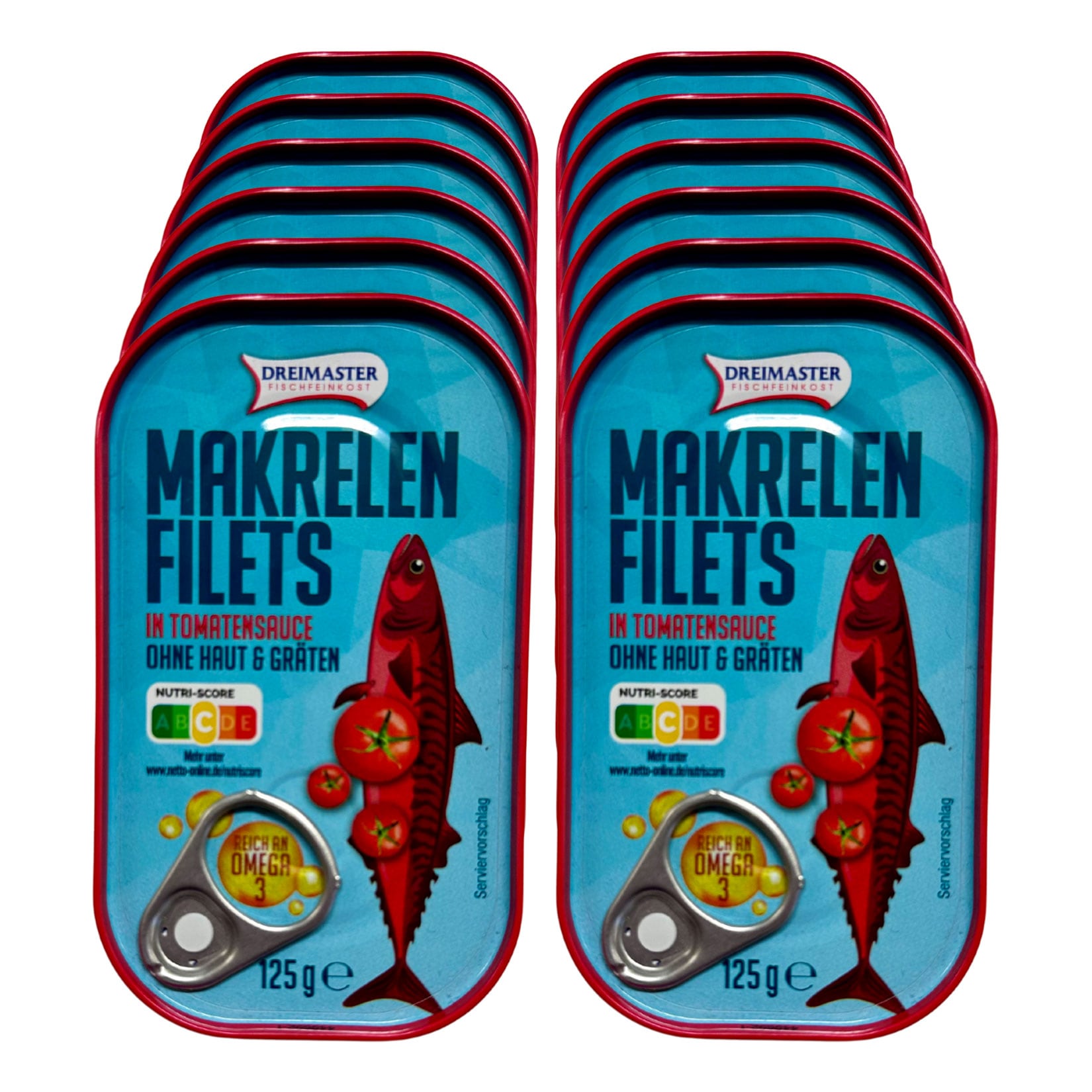Dreimaster Makrelenfilet in Tomatensauce 125 g, 12er Pack - Bild 1