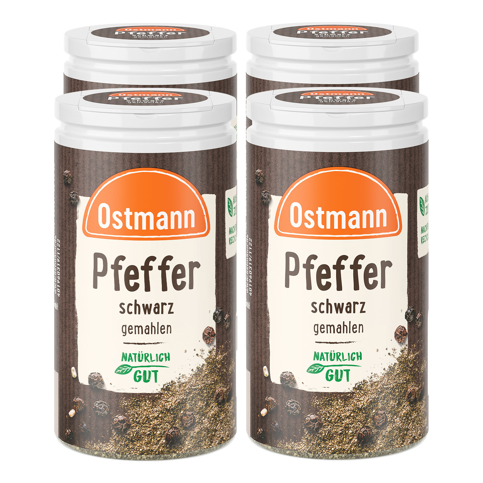 Ostmann Pfeffer schwarz gemahlen Streuer 40 g, 4er Pack - Bild 1