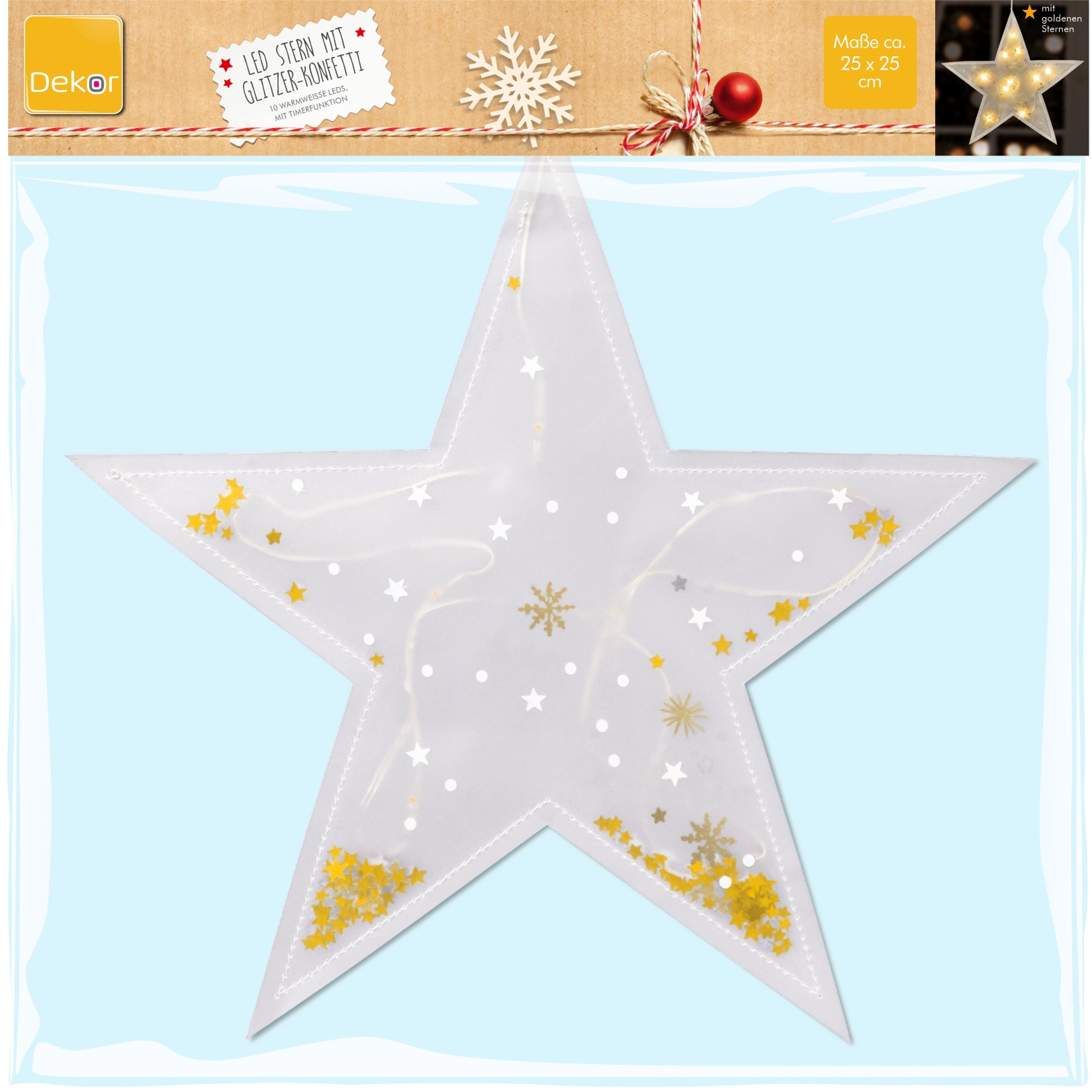 LED Stern mit Glitzer-Konfetti - Gold - Bild 1