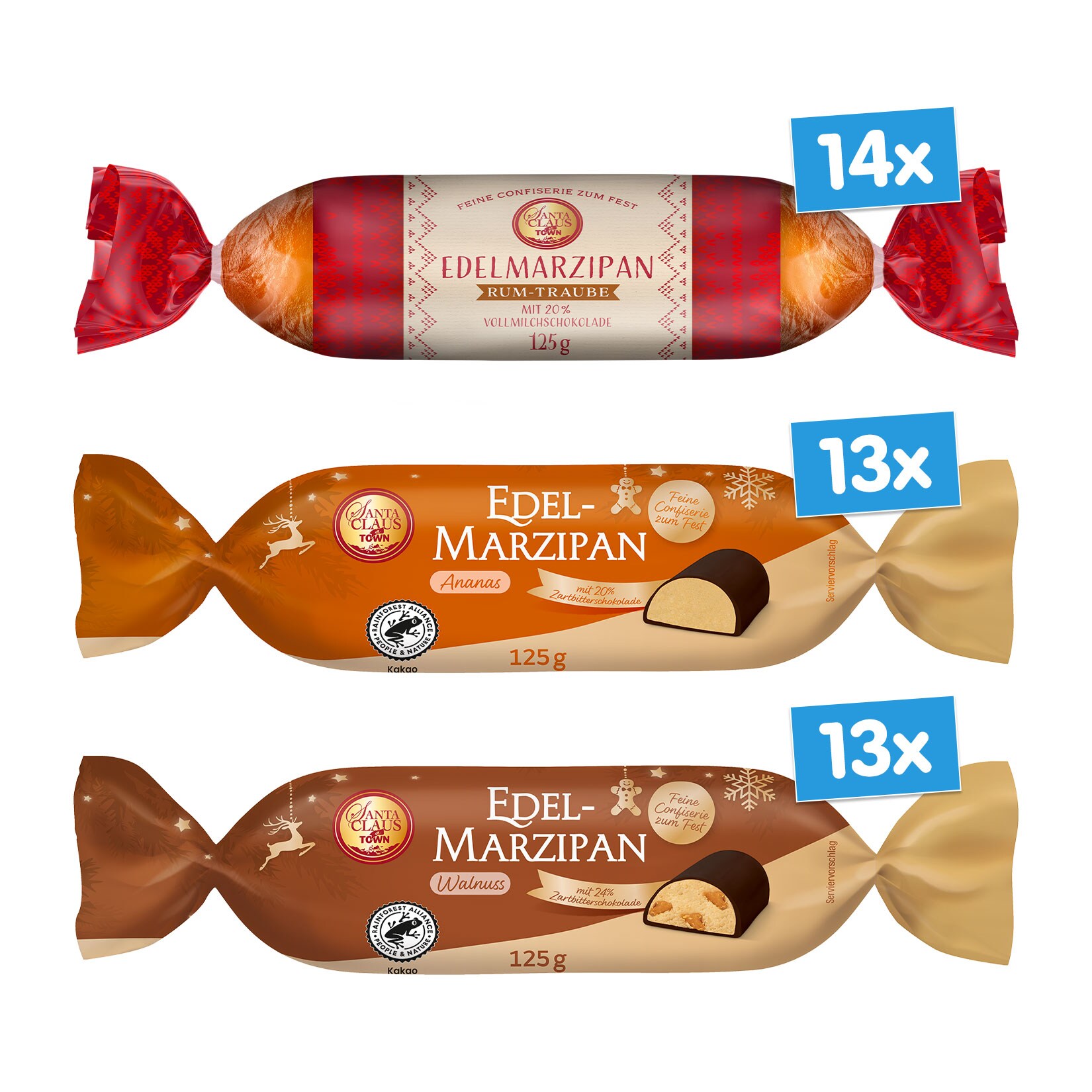 Santa Claus Edelmarzipanbrote verschiedene Sorten 125 g, 40er Pack - Bild 1