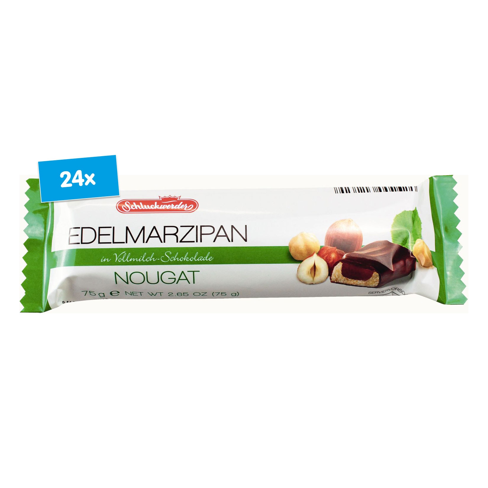 Schluckwerder Edelmarzipan-Nougat Baumstamm 75 g, 24er Pack - Bild 1