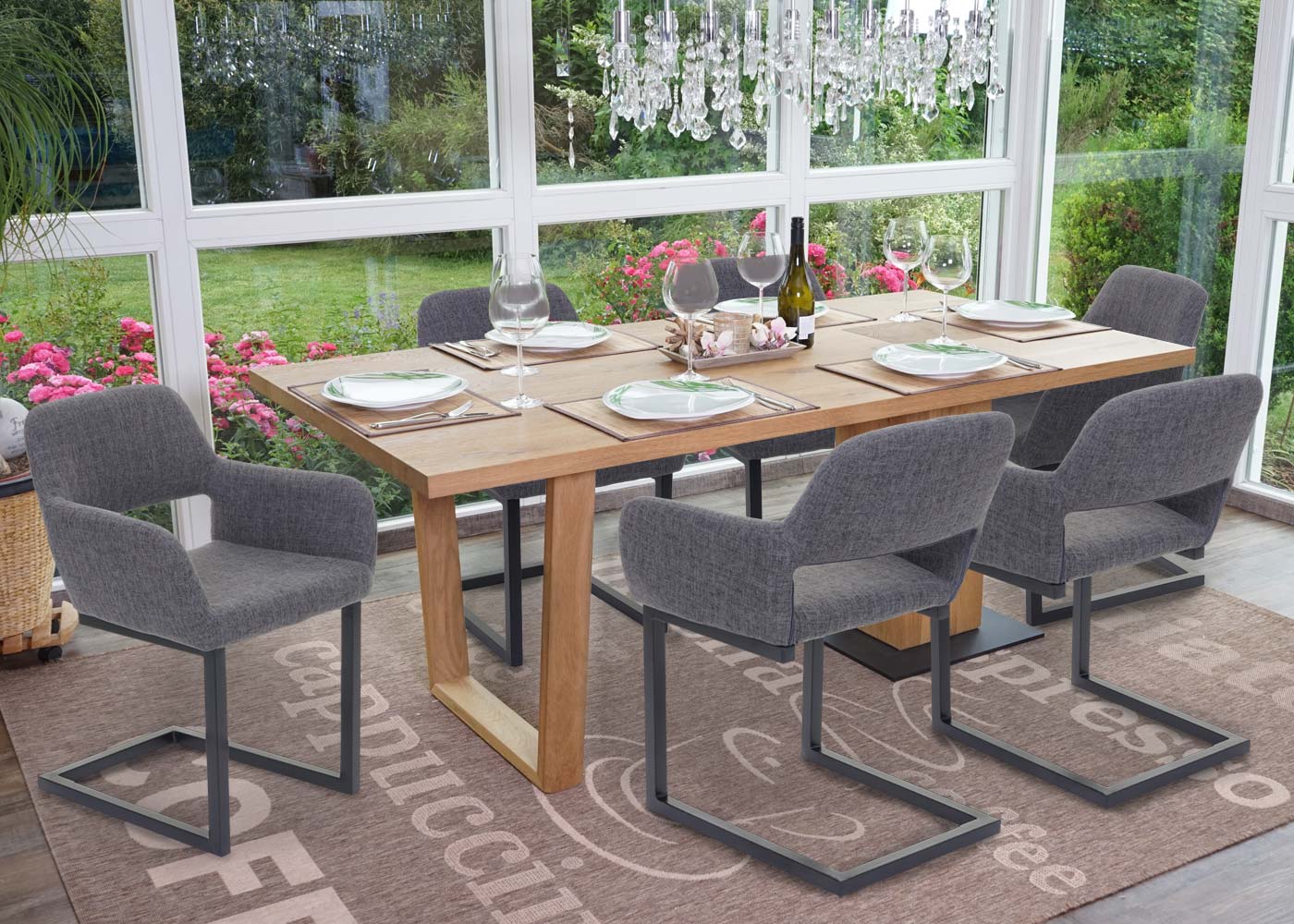 6er-Set Esszimmerstuhl MCW-A50 II, Freischwinger Stuhl K&uuml;chenstuhl, Retro 50er Jahre Design ~ Stoff, grau - Bild 1