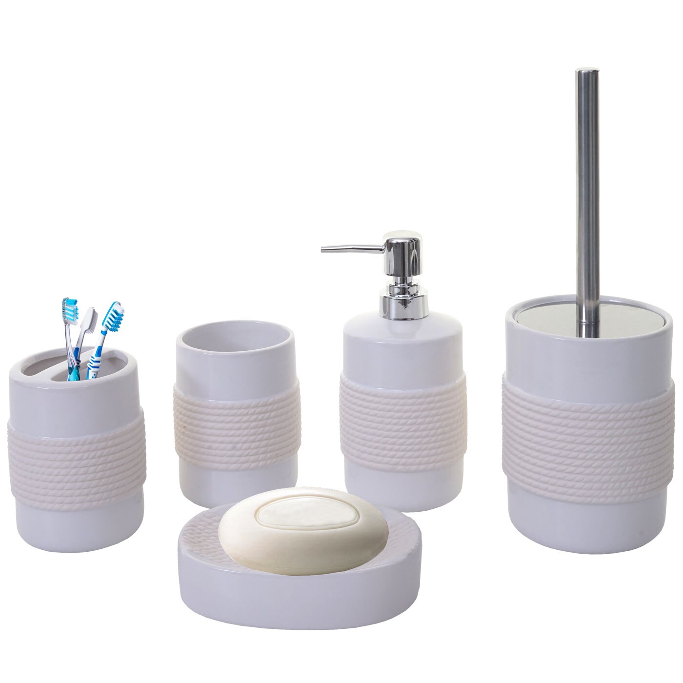 5-teiliges Badset MCW-C73, WC-Garnitur Badezimmerset Badaccessoires, Keramik ~ weiß | 04057651243467