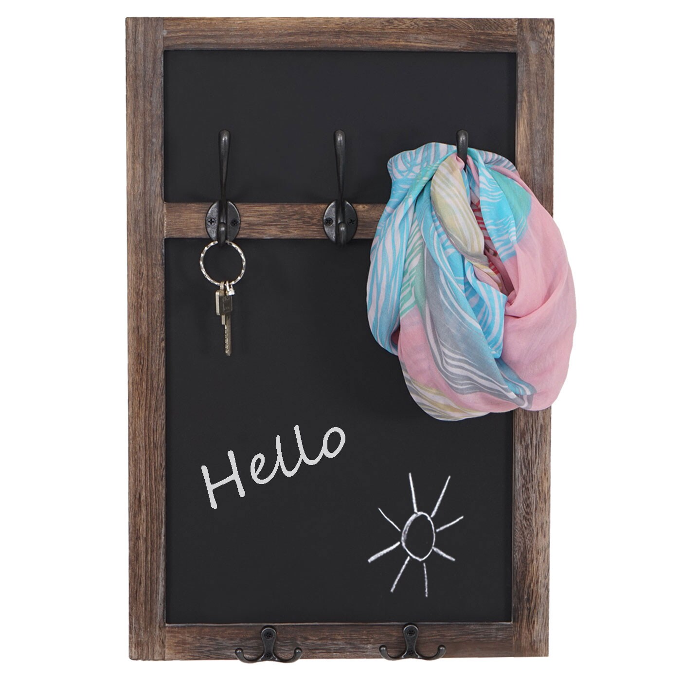 Wandgarderobe MCW-C51, Garderobe Kreidetafel Wandtafel, 5 Haken 55x34cm ~ braun, shabby | 04057651226194