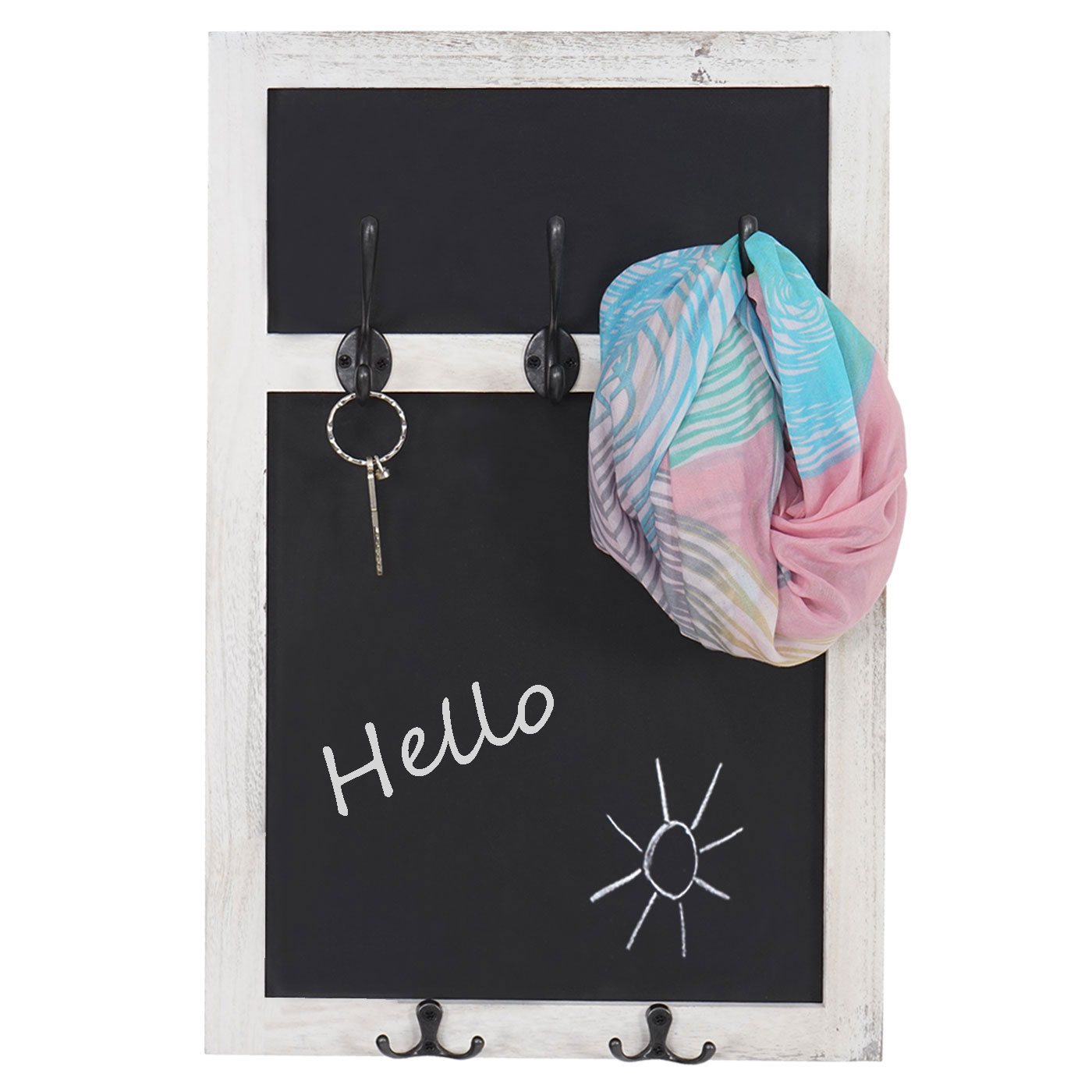 Wandgarderobe MCW-C51, Garderobe Kreidetafel Wandtafel, 5 Haken 55x34cm ~ wei&szlig;, shabby - Bild 1