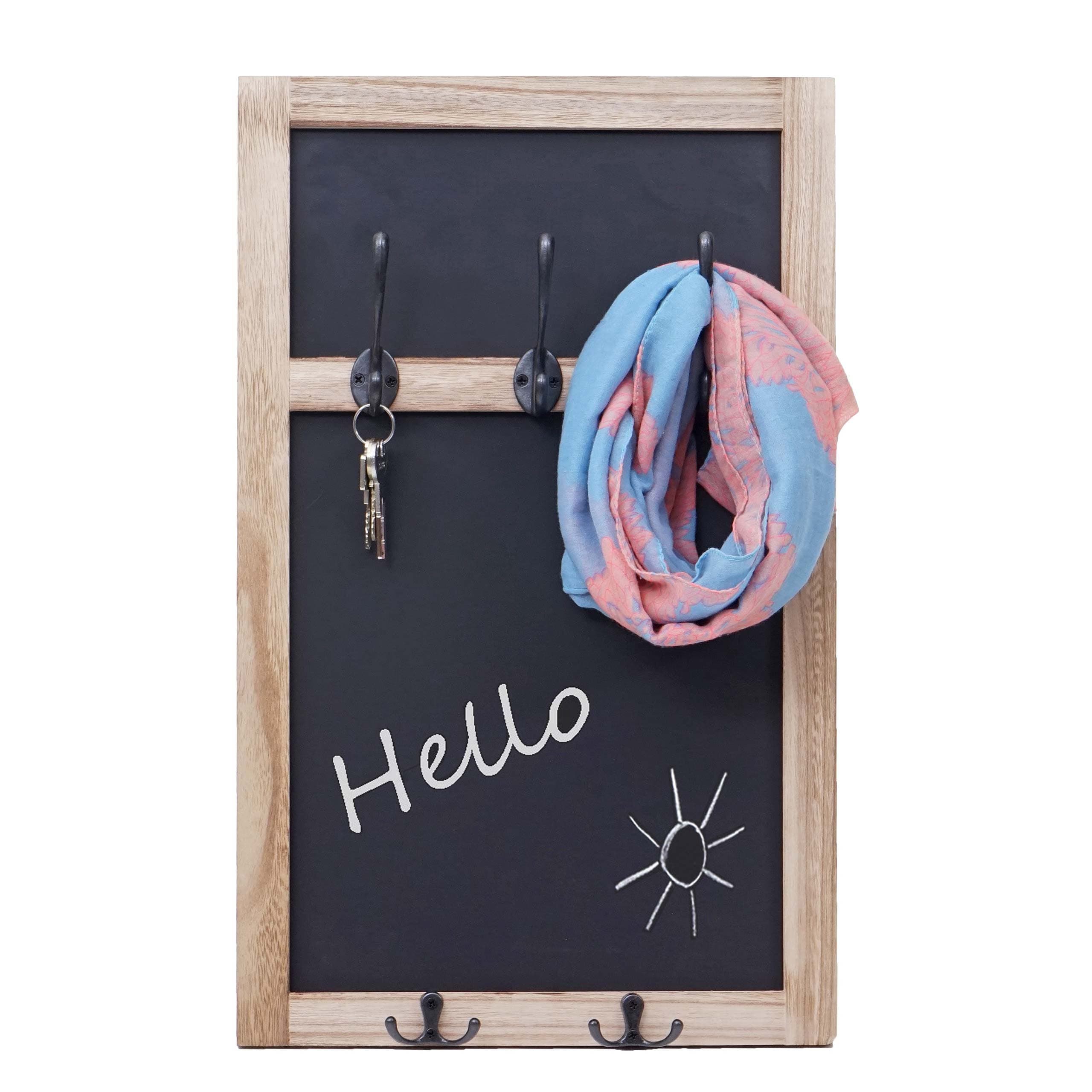 Wandgarderobe MCW-C51, Garderobe Kreidetafel Wandtafel, 5 Haken 55x34cm ~ naturbraun - Bild 1