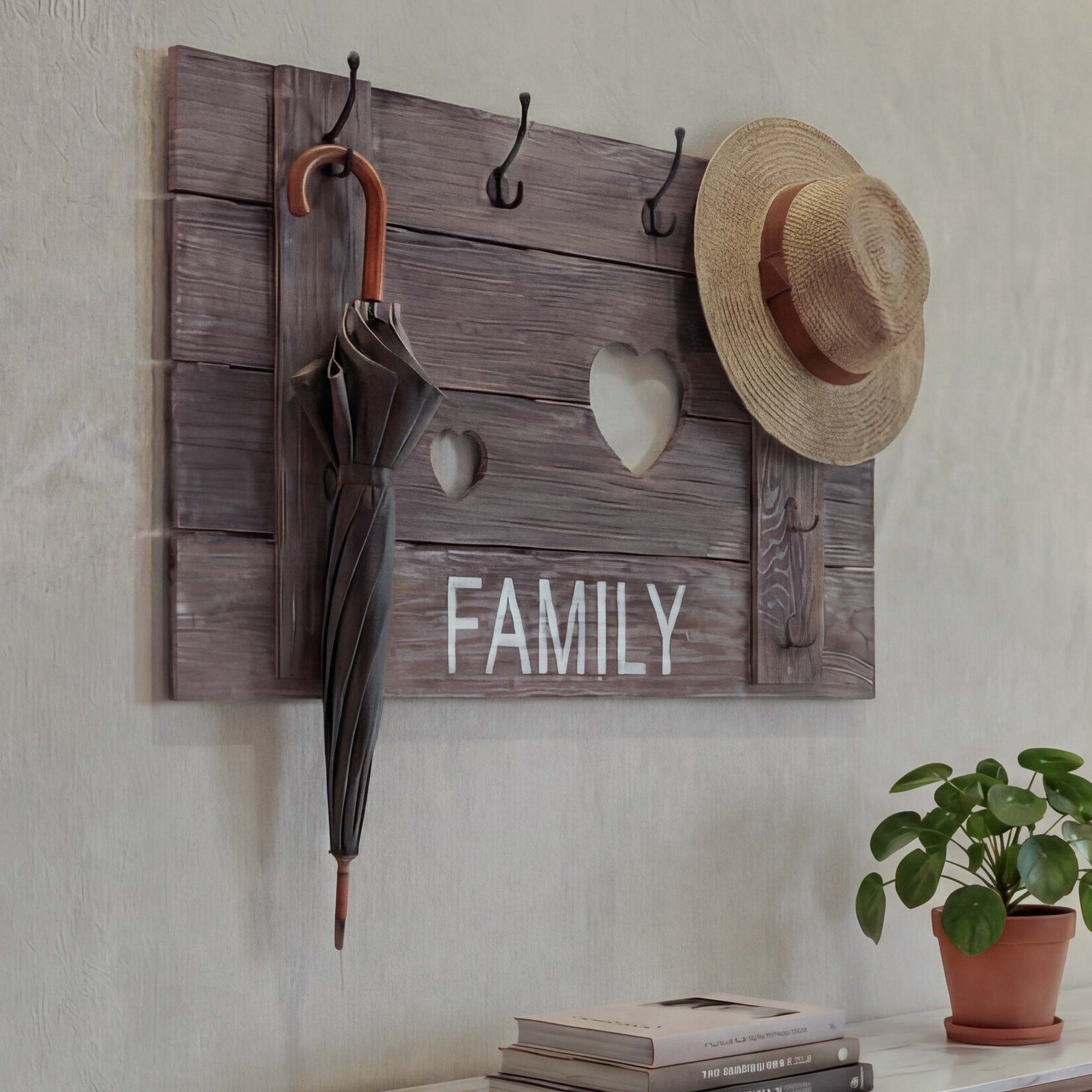 Wandgarderobe MCW-C89 Family, Garderobenpaneel Garderobe, Shabby-Look Vintage, 8 Haken 60x90cm ~ braun, shabby