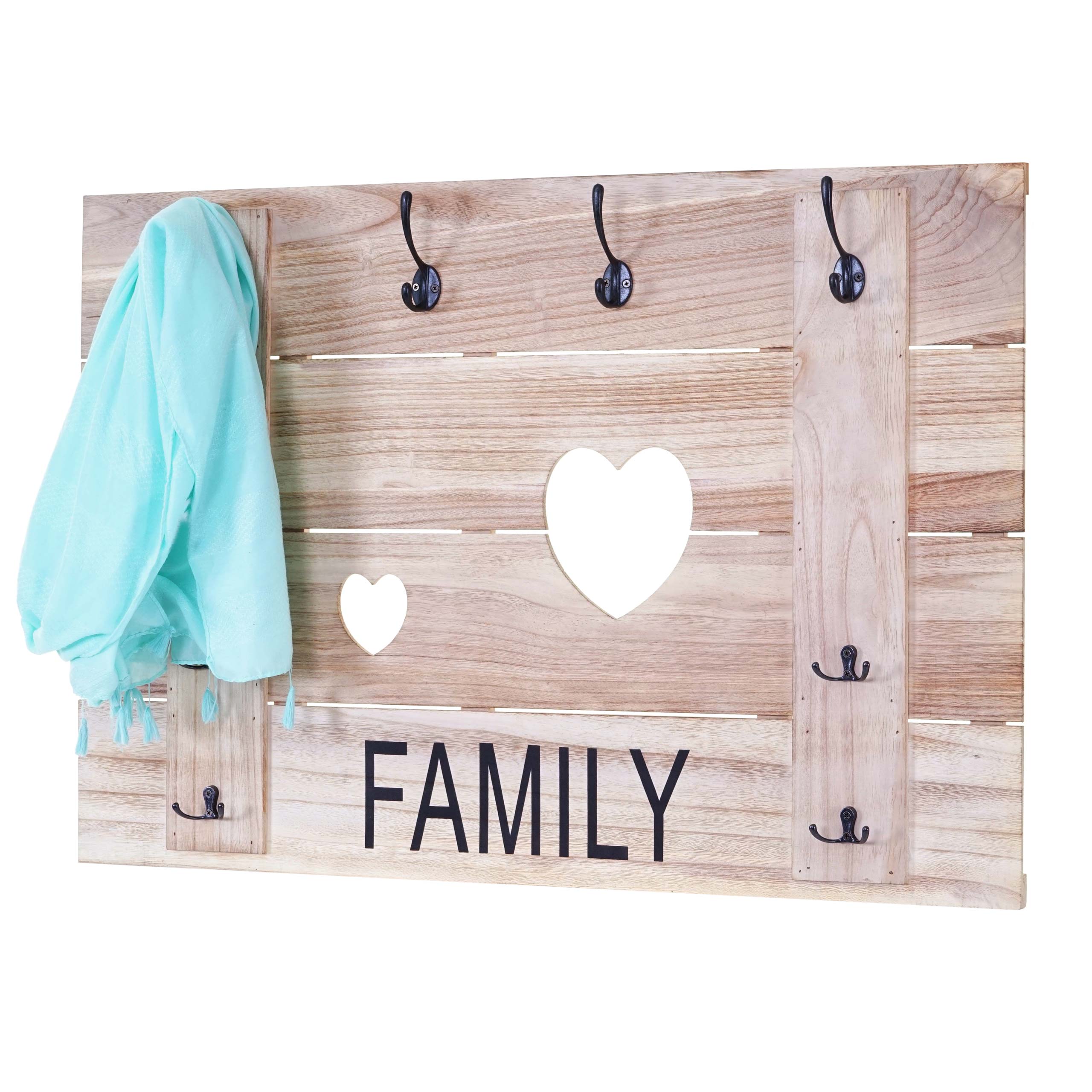 Wandgarderobe MCW-C89 Family, Garderobenpaneel Garderobe, Shabby-Look Vintage, 8 Haken 60x90cm ~ naturbraun - Bild 1