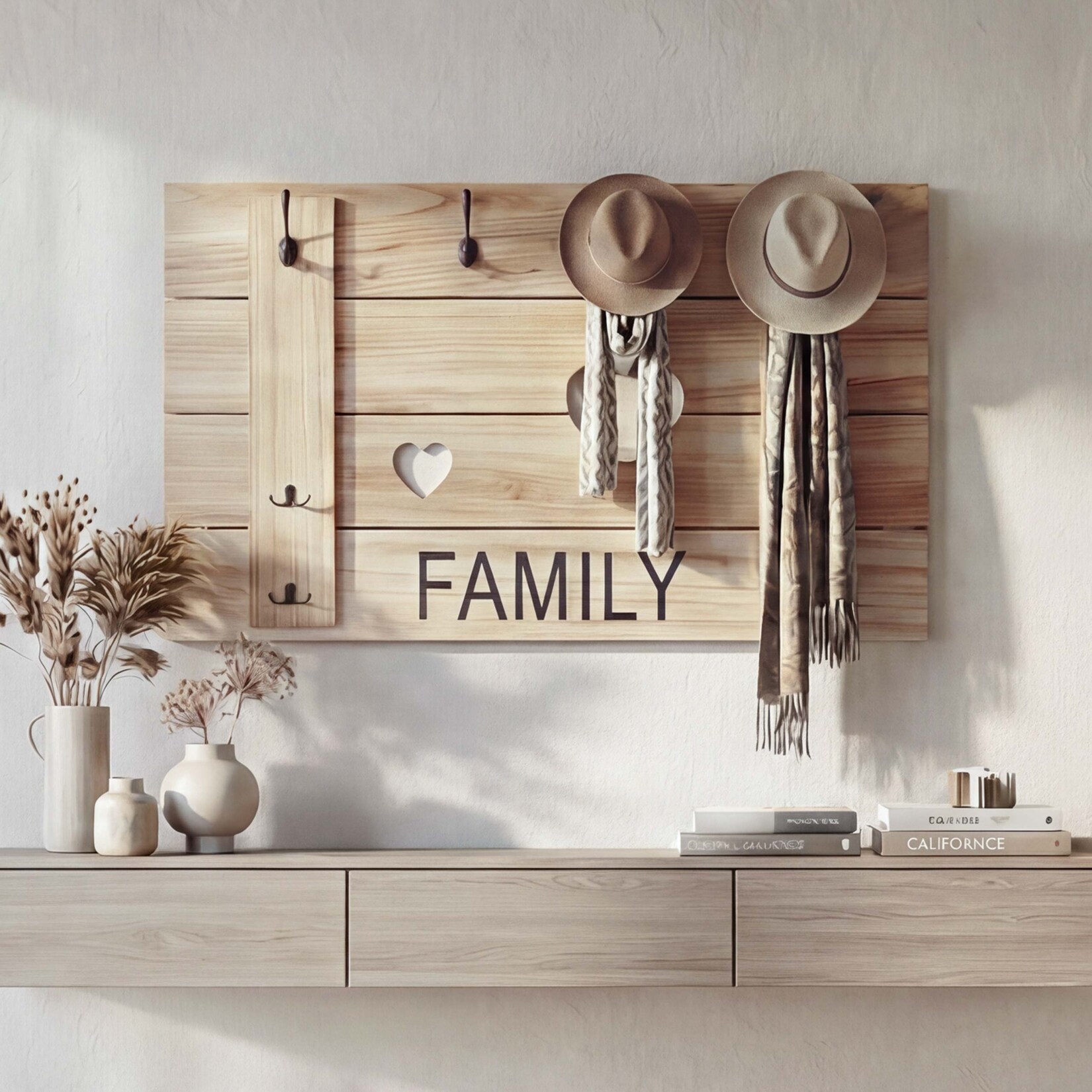 Wandgarderobe MCW-C89 Family, Garderobenpaneel Garderobe, Shabby-Look Vintage, 8 Haken 60x90cm ~ naturbraun