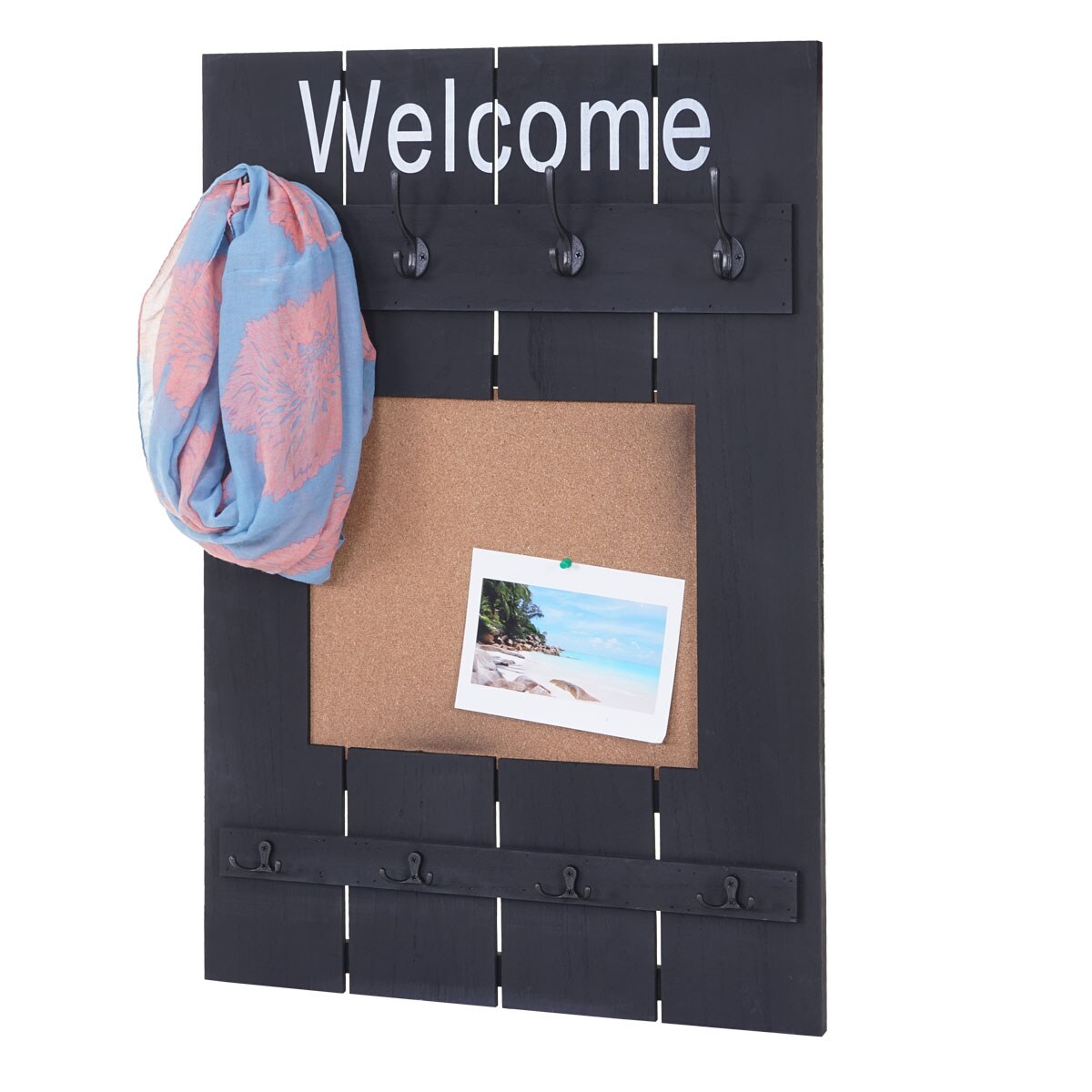 Wandgarderobe MCW-C89 mit Pinnwand, Garderobenpaneel, Shabby-Look Vintage, 8 Haken 91x60cm ~ dunkelgrau, shabby - Bild 1