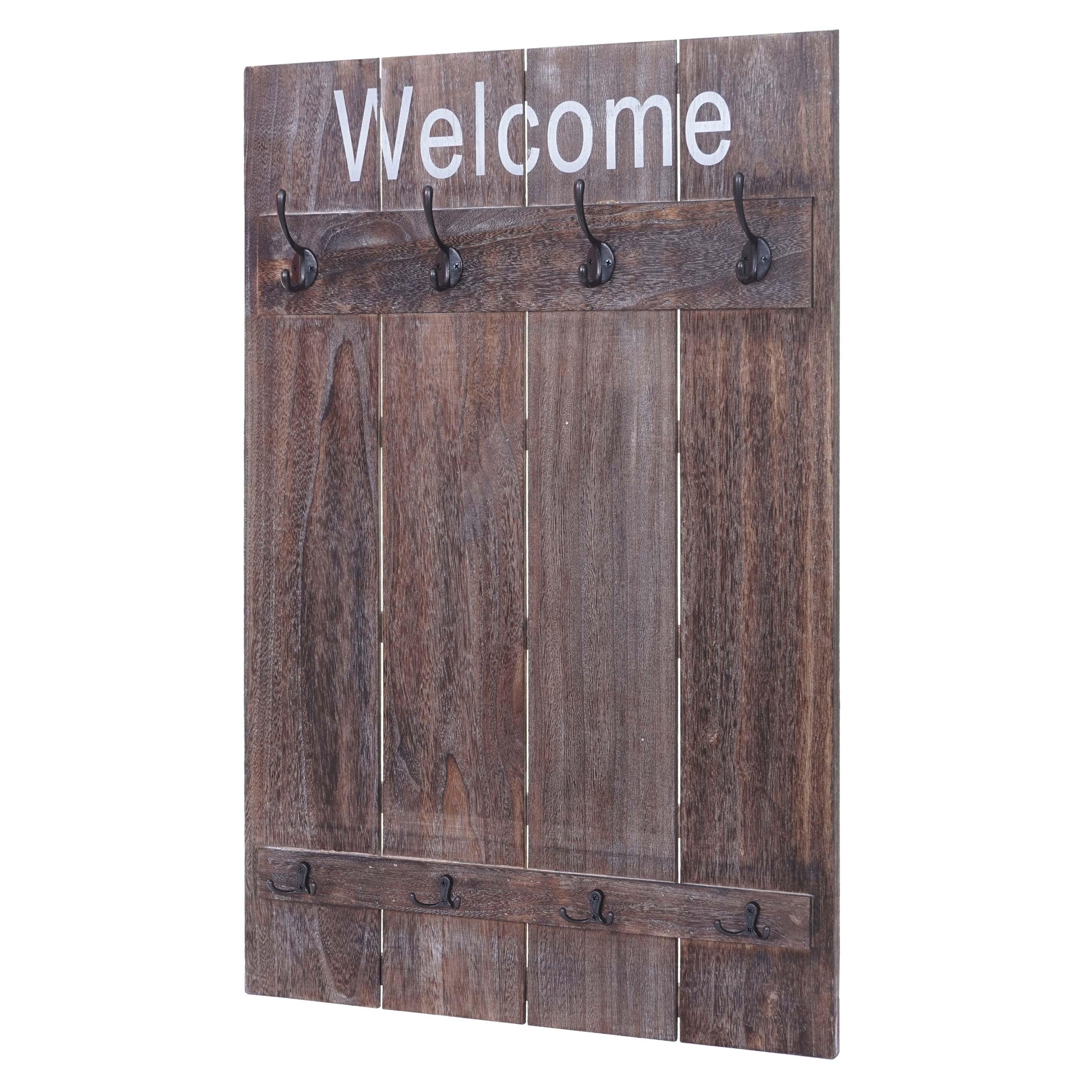 Wandgarderobe MCW-C89 Welcome, Garderobe Garderobenpaneel, Shabby-Look Vintage, 91x60cm ~ braun, shabby - Bild 1