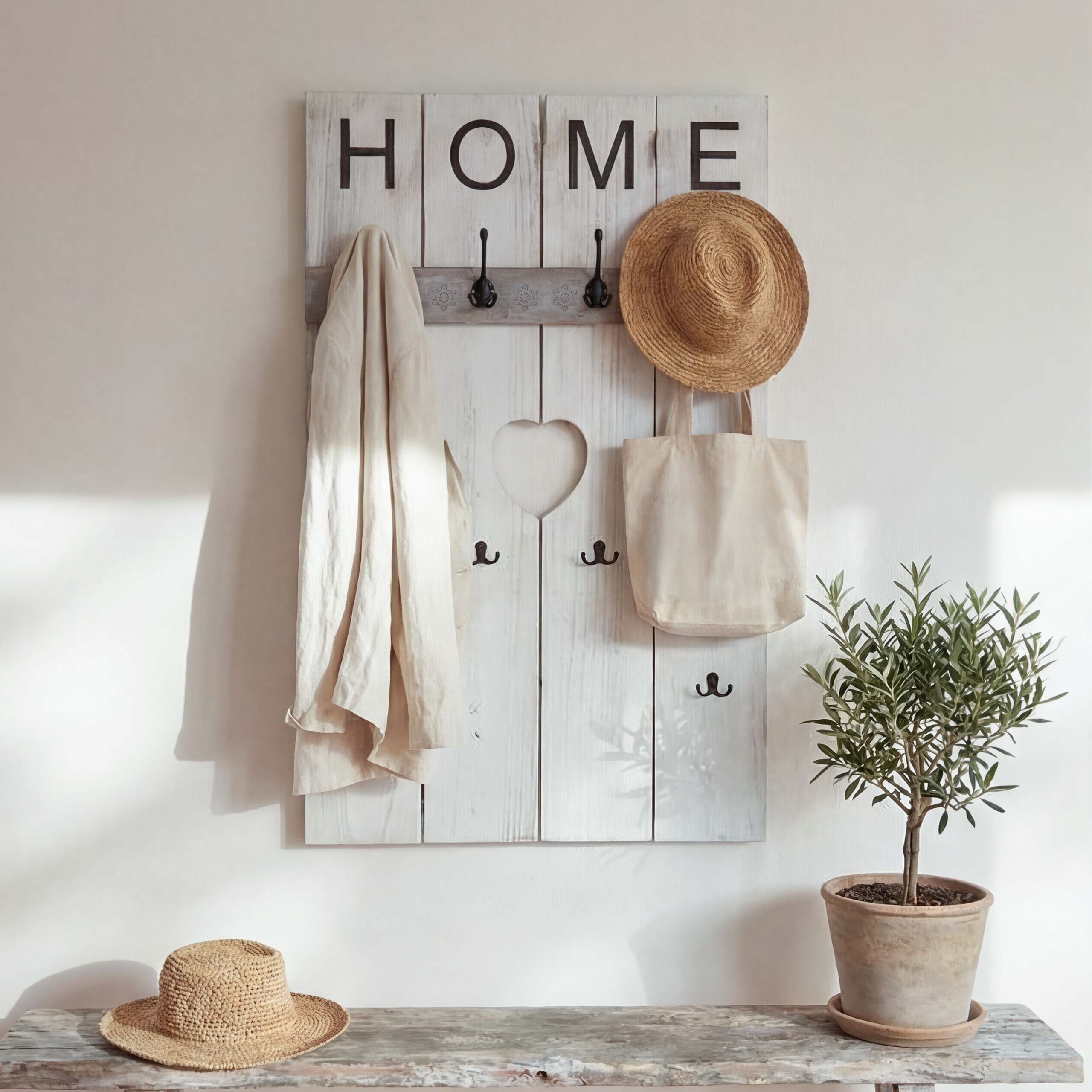 Wandgarderobe MCW-C89 Home, Garderobenpaneel Garderobe, Shabby-Look Vintage, 8 Haken 91x60cm ~ wei&szlig;, shabby - Bild 1