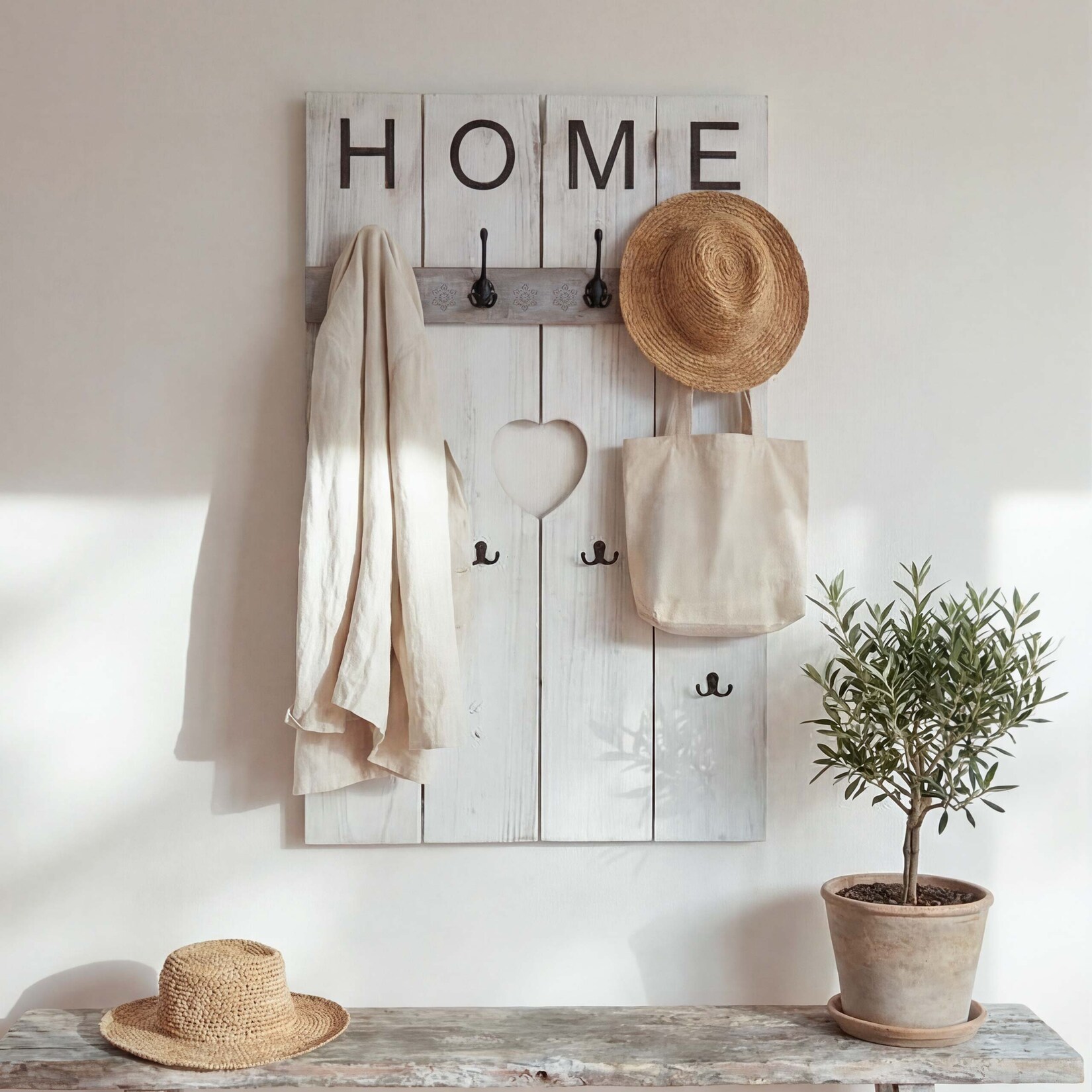 Wandgarderobe MCW-C89 Home, Garderobenpaneel Garderobe, Shabby-Look Vintage, 8 Haken 91x60cm ~ weiß, shabby