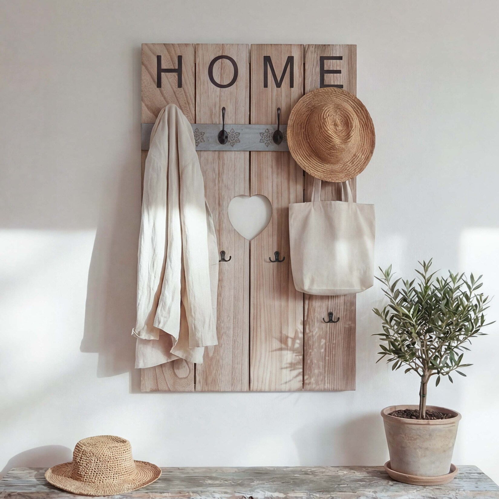 Wandgarderobe MCW-C89 Home, Garderobenpaneel Garderobe, Shabby-Look Vintage, 8 Haken 91x60cm ~ naturbraun