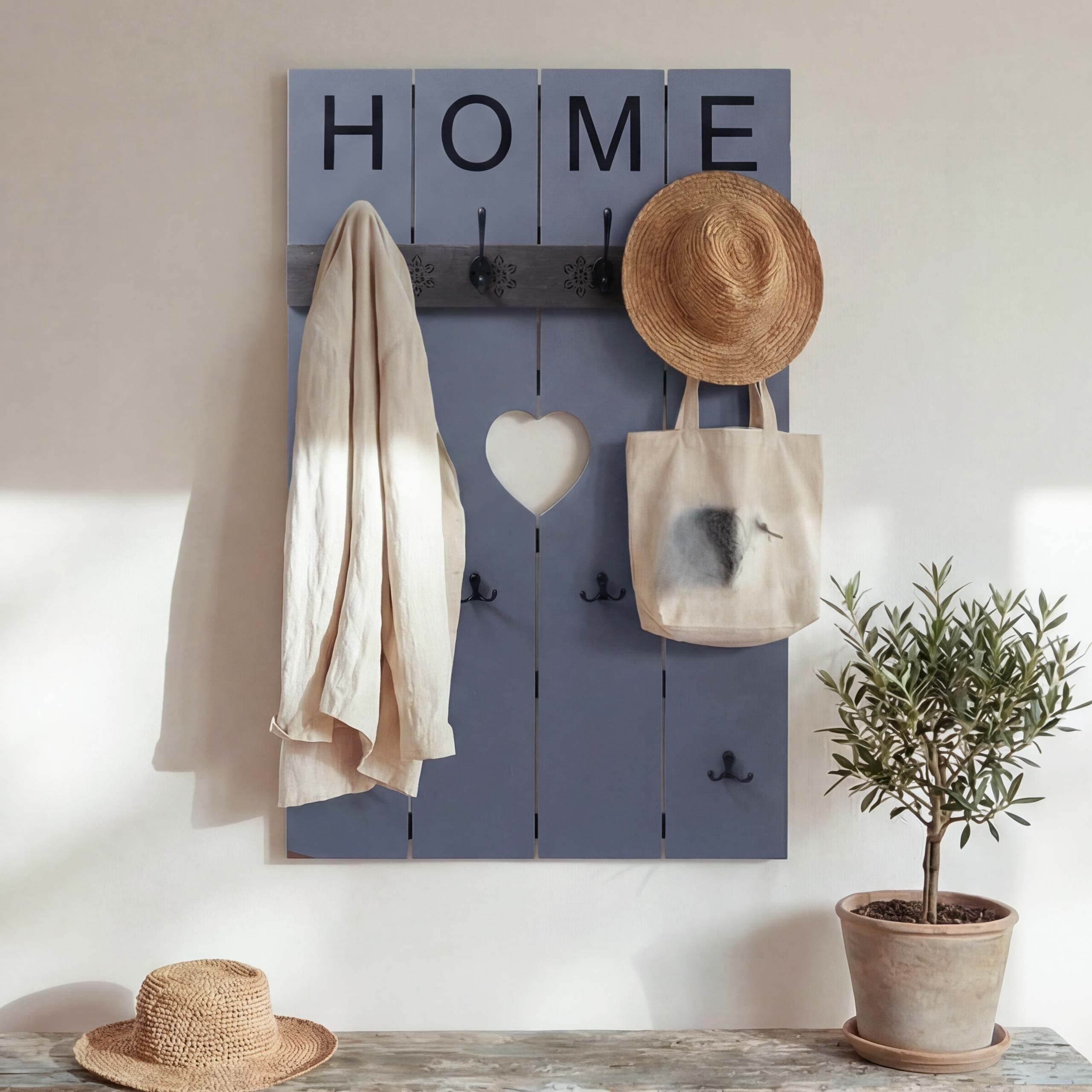 Wandgarderobe MCW-C89 Home, Garderobenpaneel Garderobe, Shabby-Look Vintage, 8 Haken 91x60cm ~ grau-blau - Bild 1